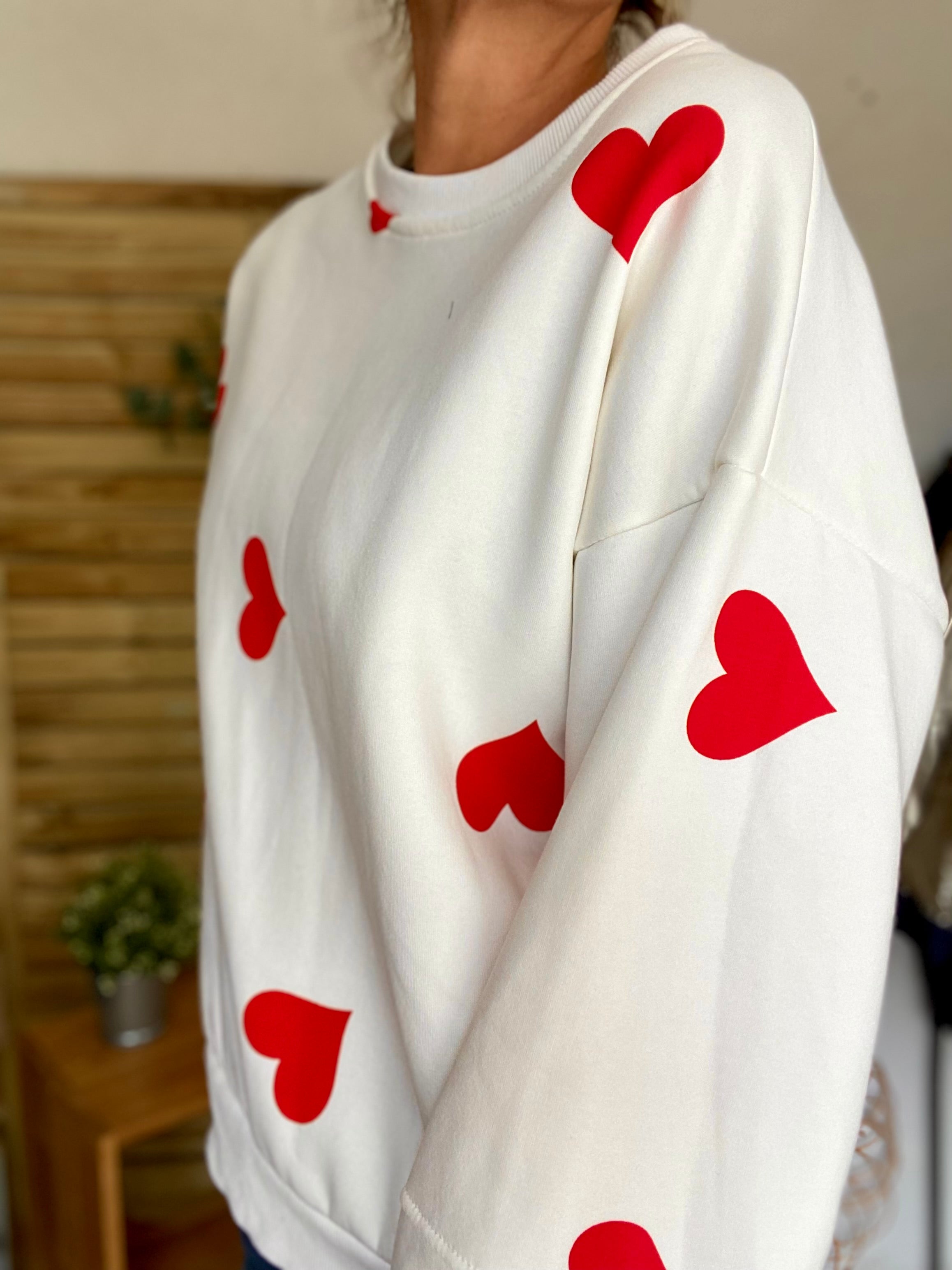 Sweat oversize Coeurs VALENTINE - Blanc - Taille unique - FIN DE SÉRIE