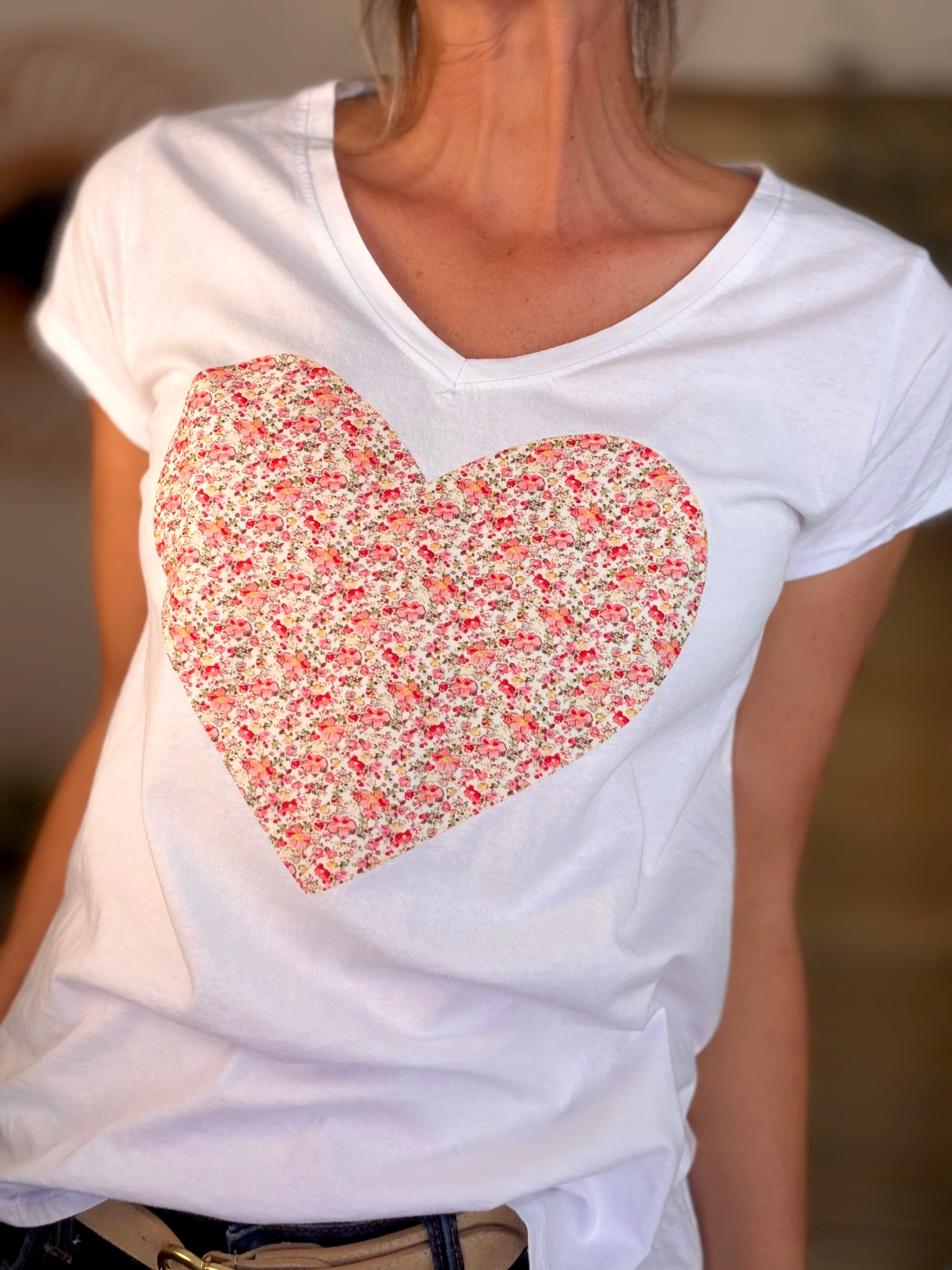 Tee shirt Gros Coeur Liberty rouge rosé VERA ❤️