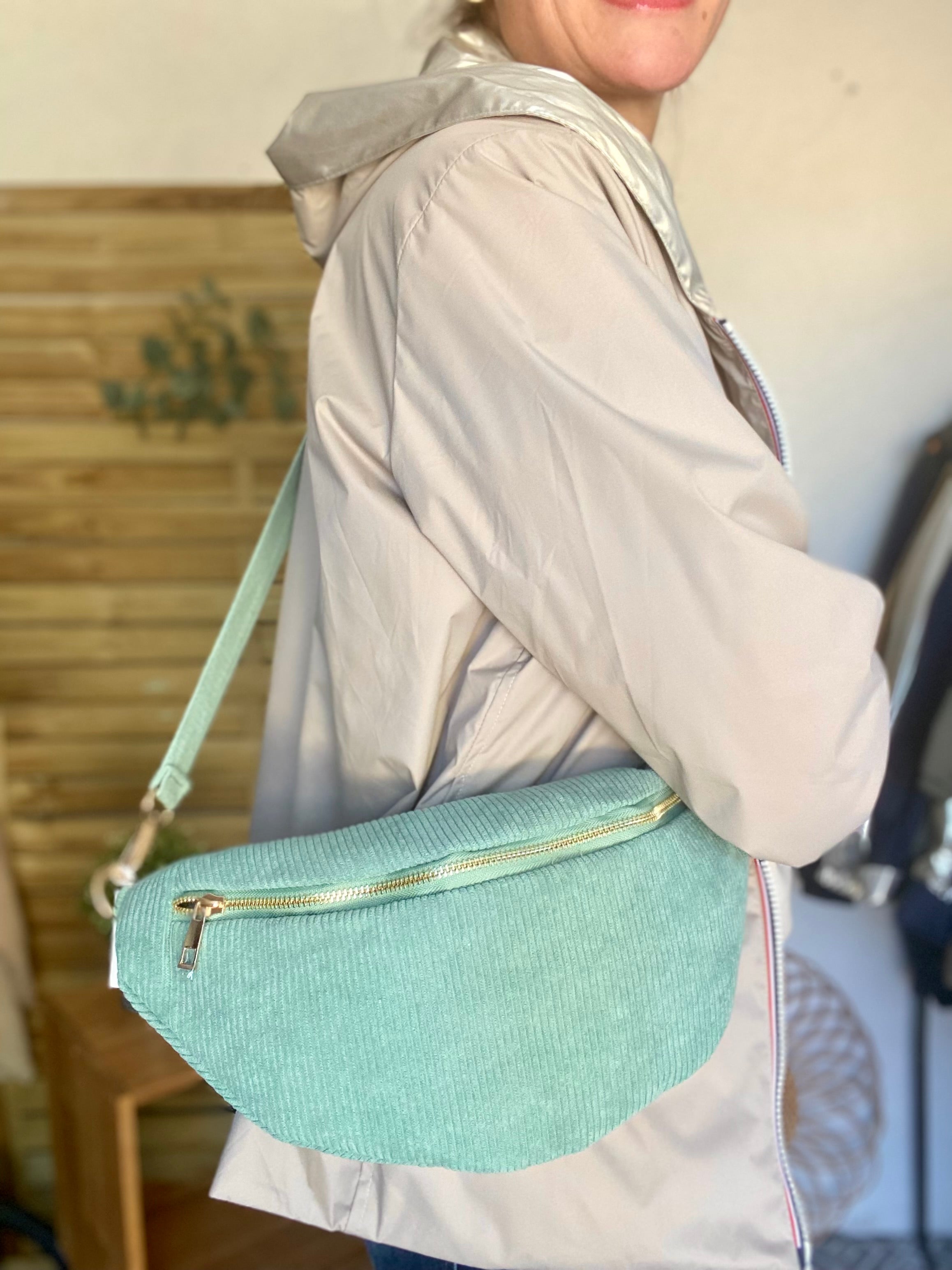 Sac banane XL velours côtelé Ciao Boum - IVY - Vert d’eau (20 coloris)