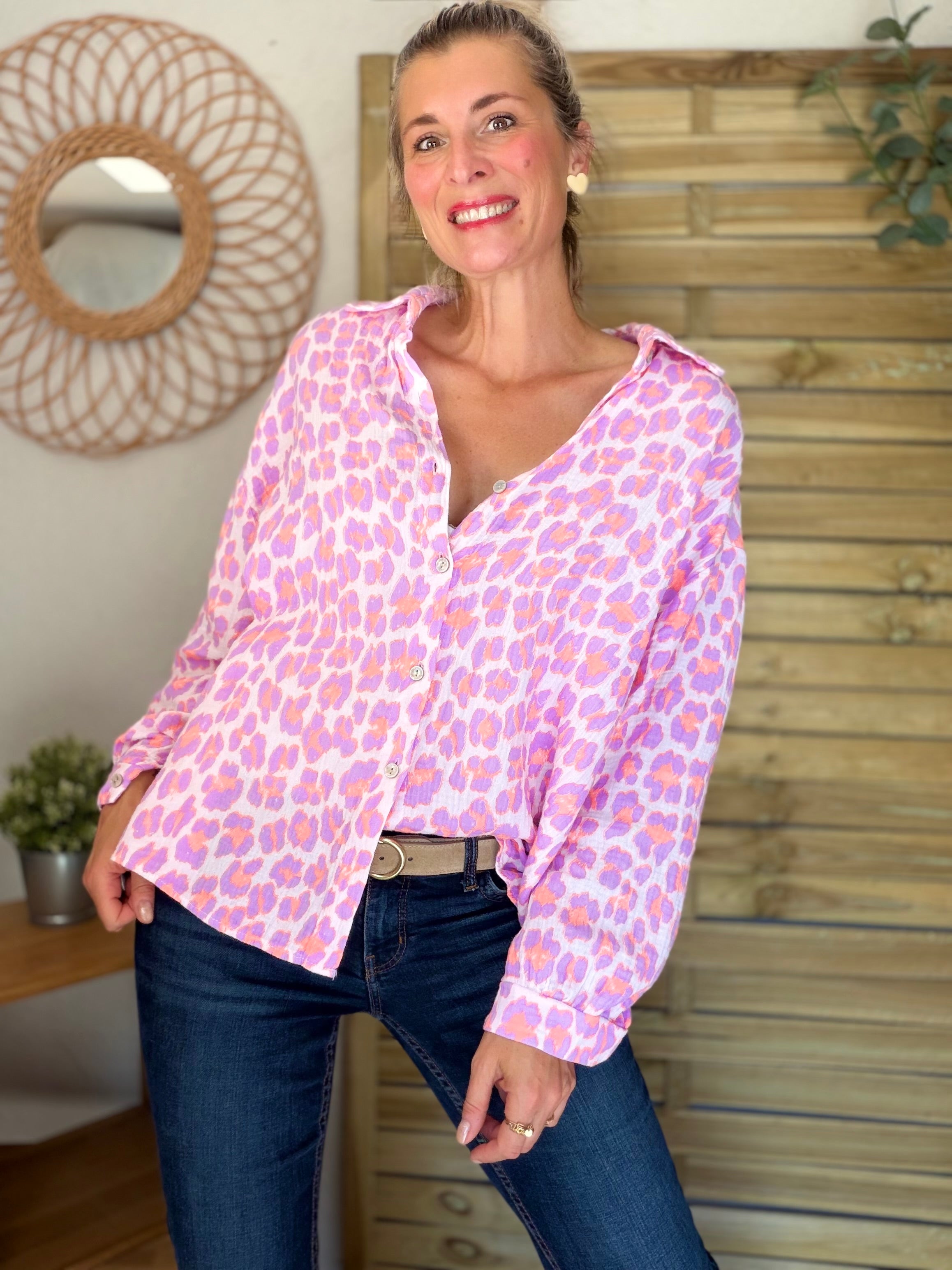 Chemise en gaze de coton FÉLICIE Léo lilas
