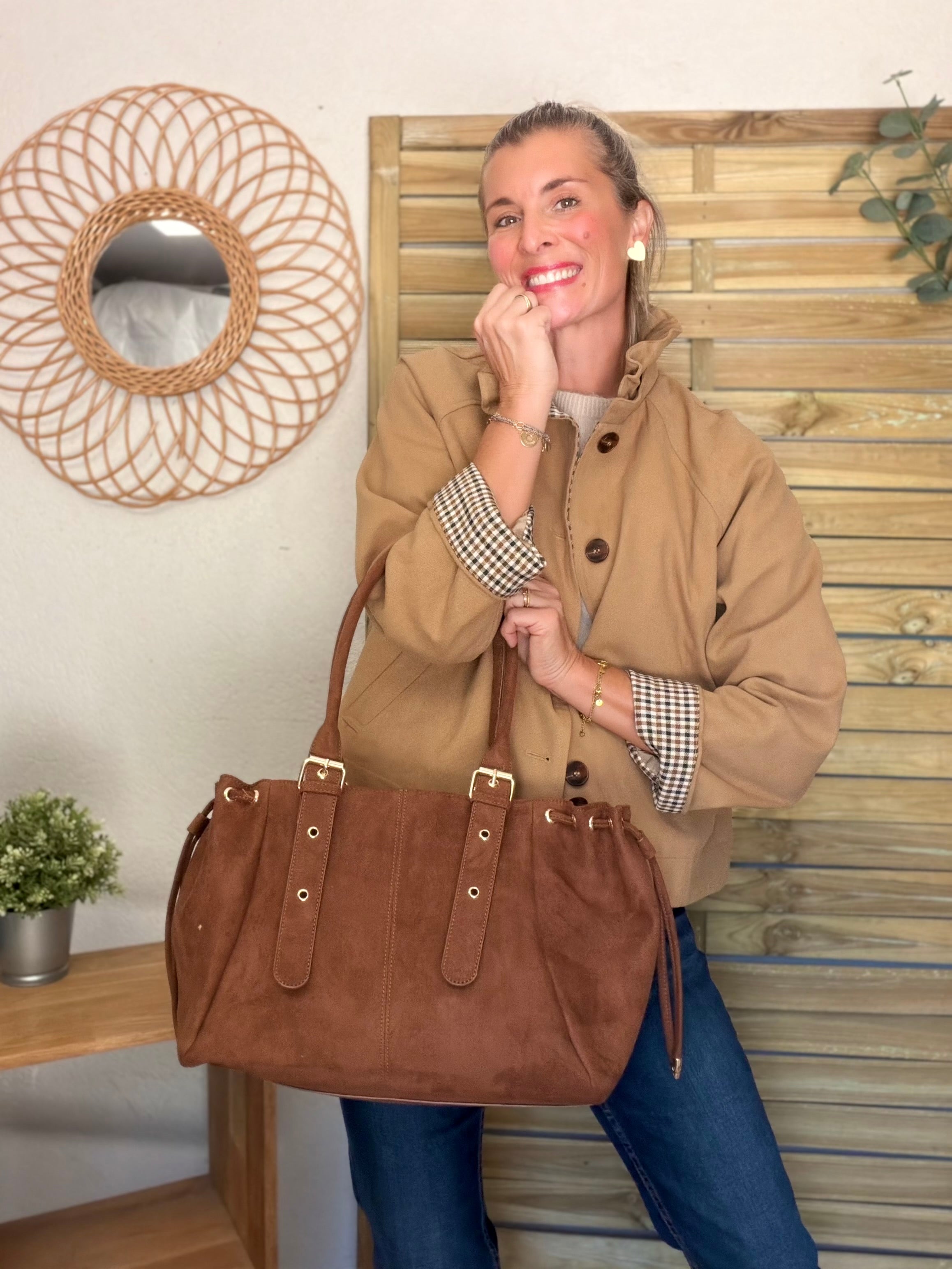 Sac cabas XL simili daim CLÉO Camel