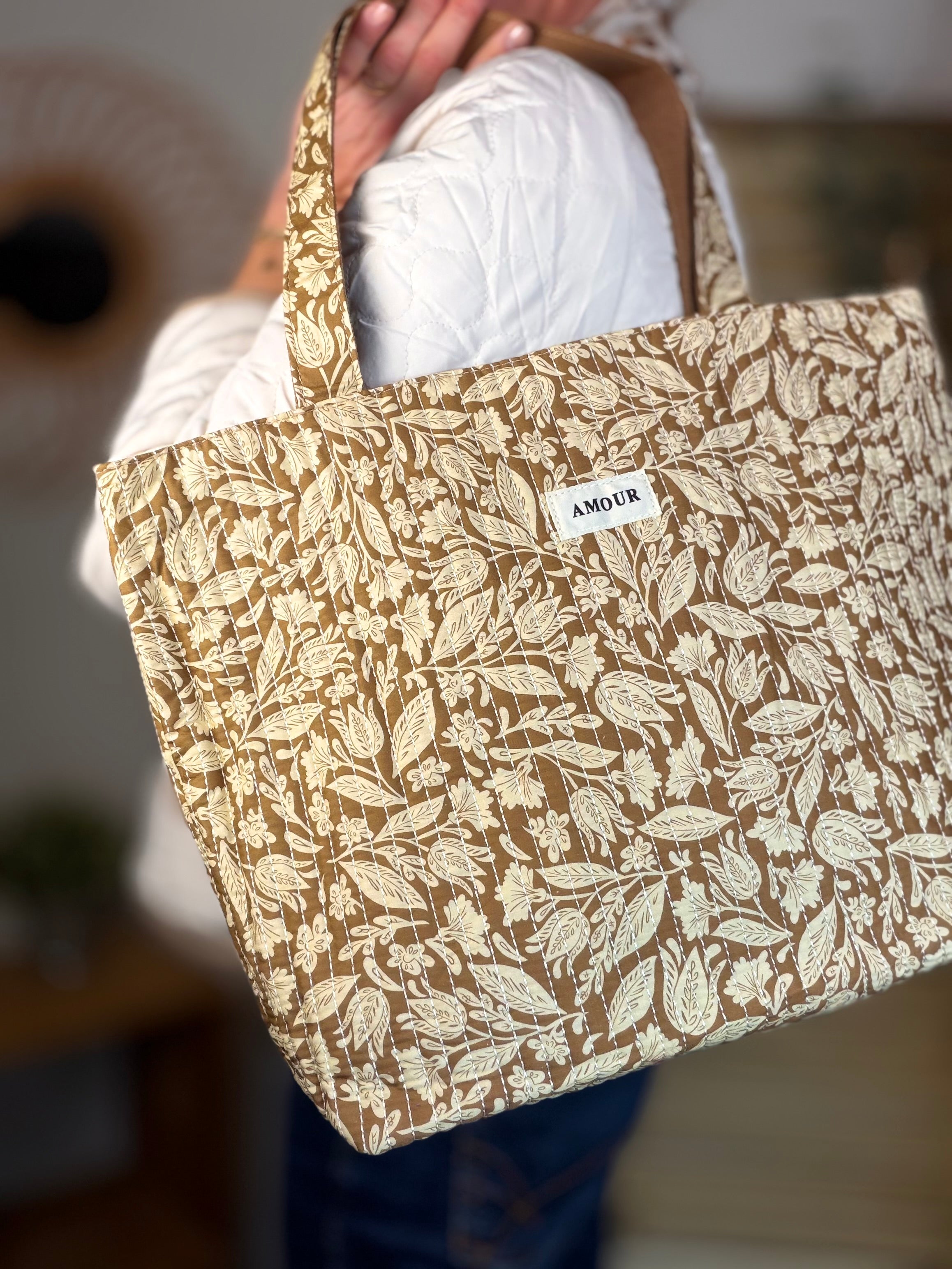 Sac cabas imprimé PIERCE - fleuri Camel