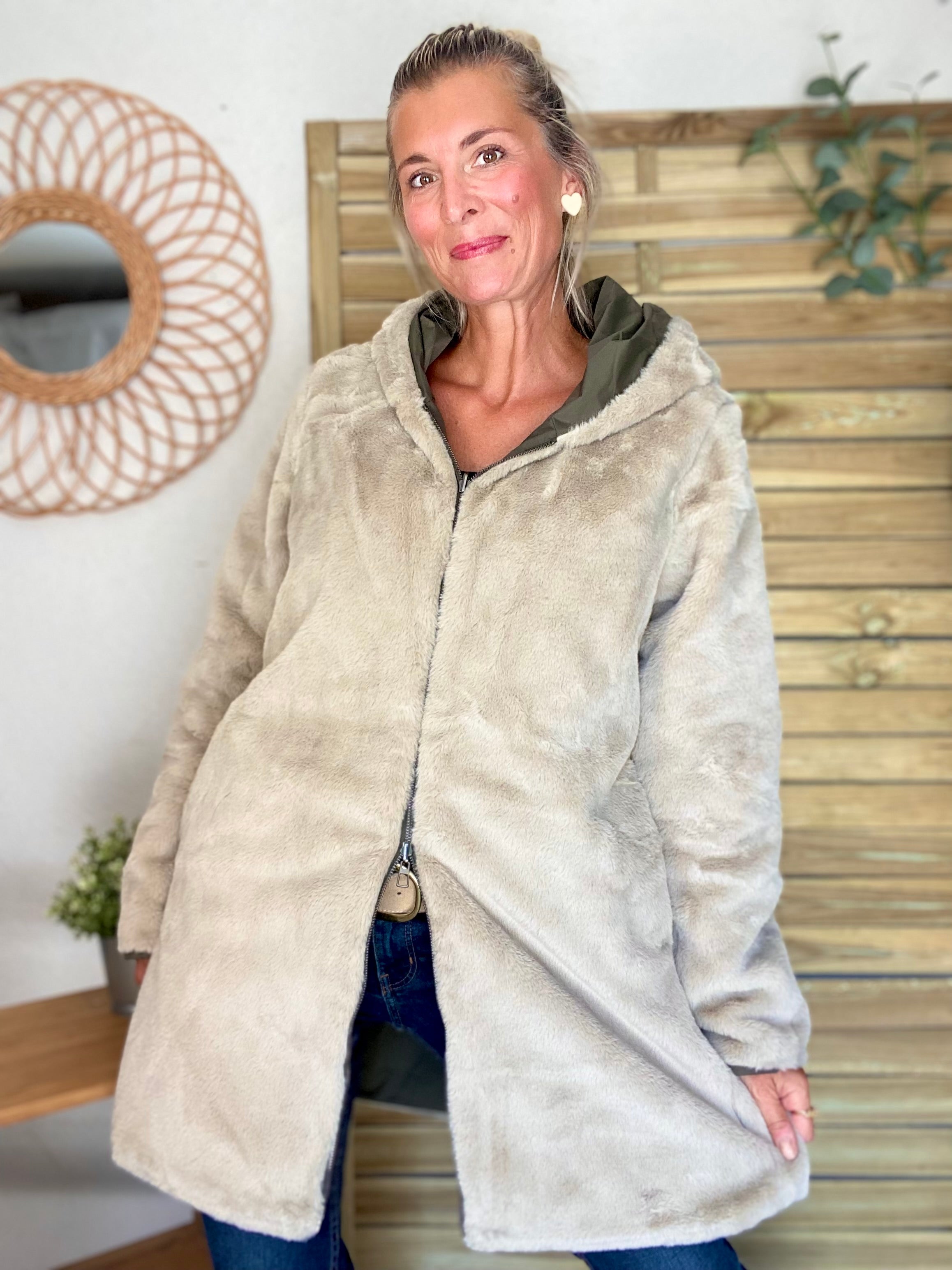 Parka Imperméable réversible fourrée Kaki / Beige ALIX - LAURA JO
