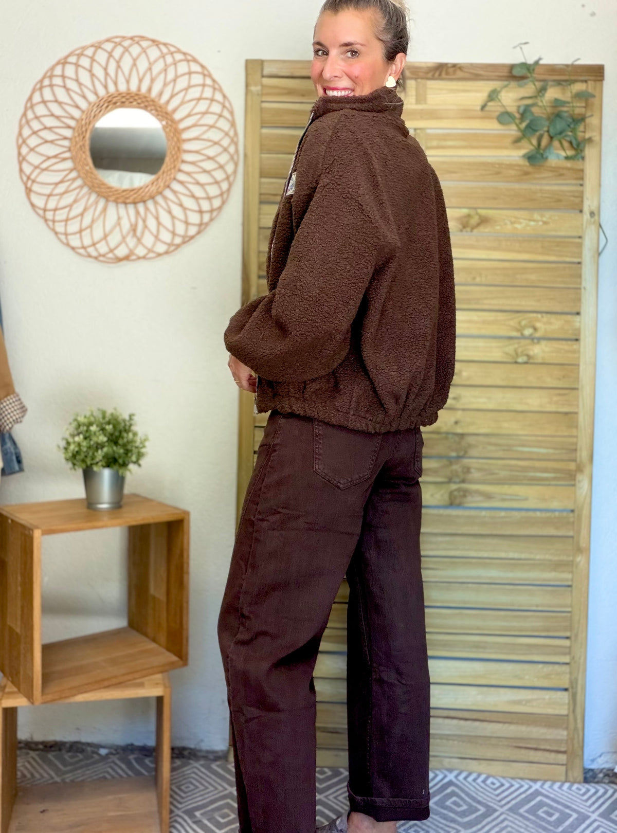 Pantalon Jean coupe barrel LÉON Chocolat