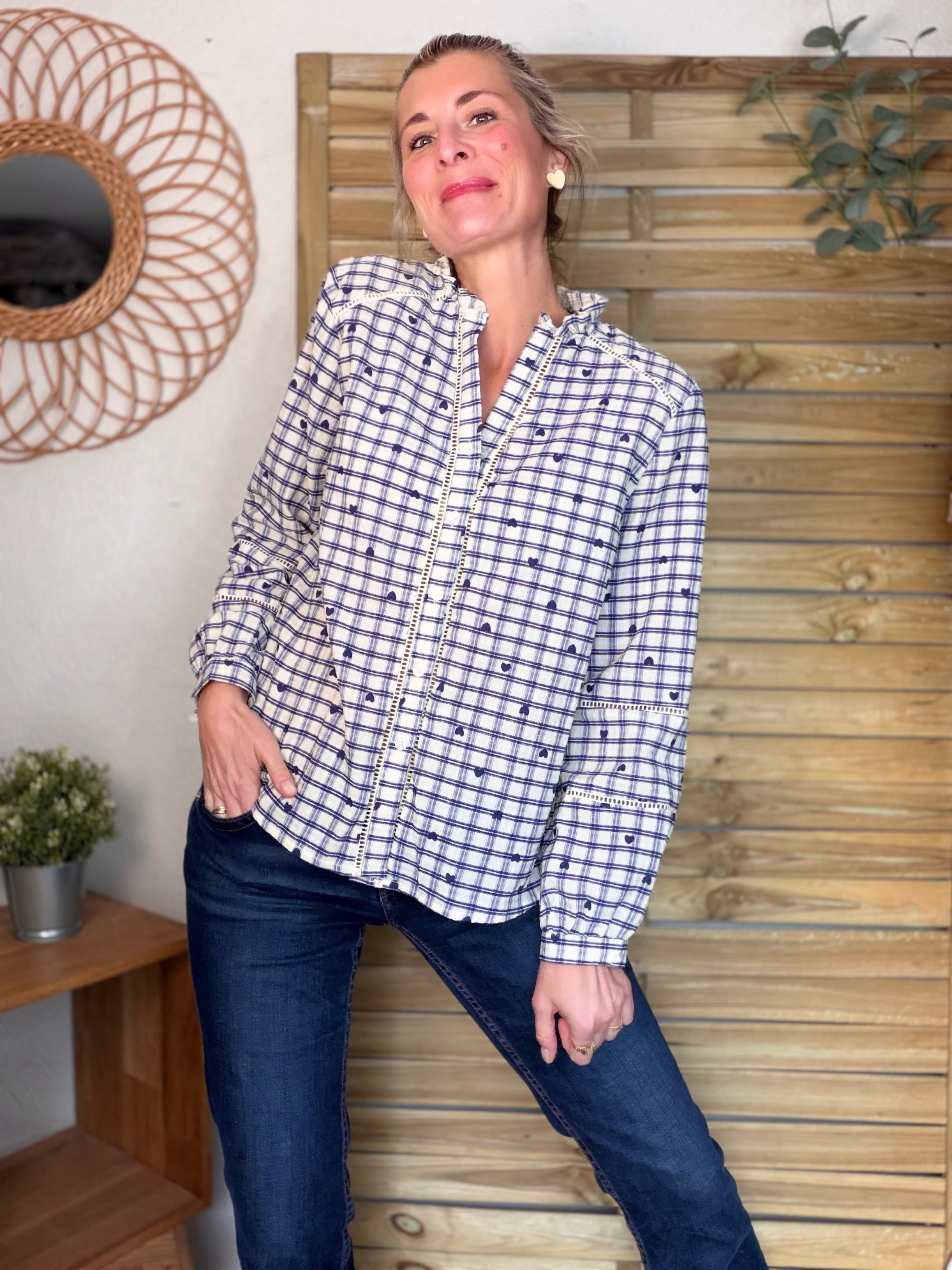 ⚡️ARRIVAGE - Blouse à carreaux et cœurs 💙 LYA bleue