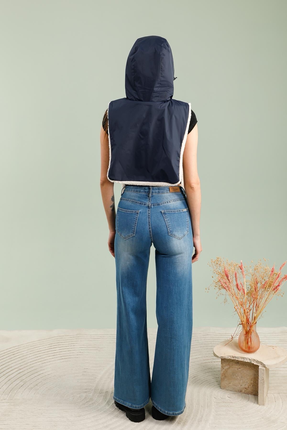 Col capuche amovible réversible TONY - LAURA JO - Bleu marine / Sherpa écru