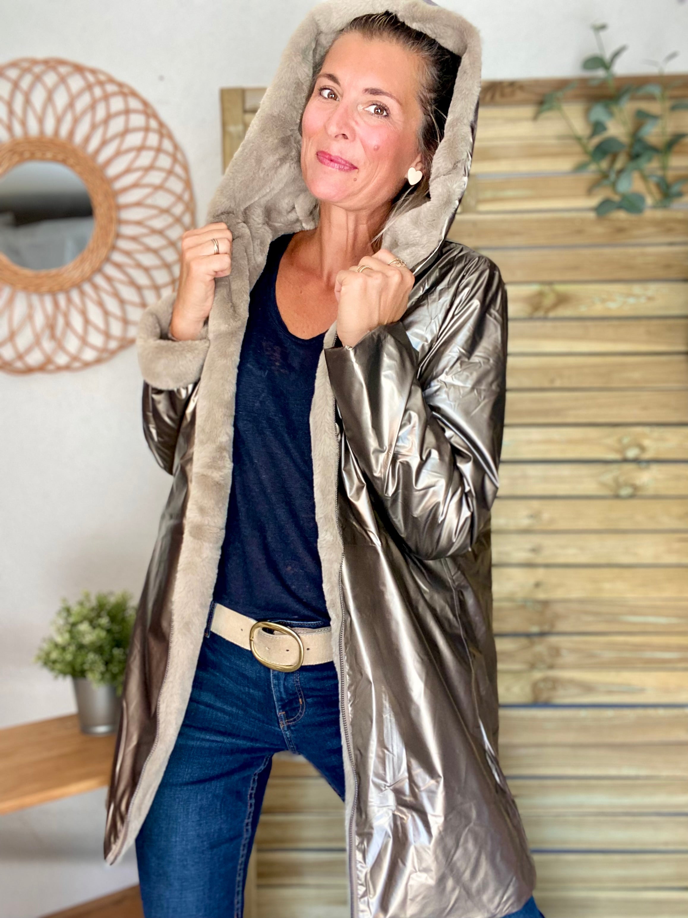 Parka Imperméable réversible fourrée Bronze / Beige ALIX - LAURA JO