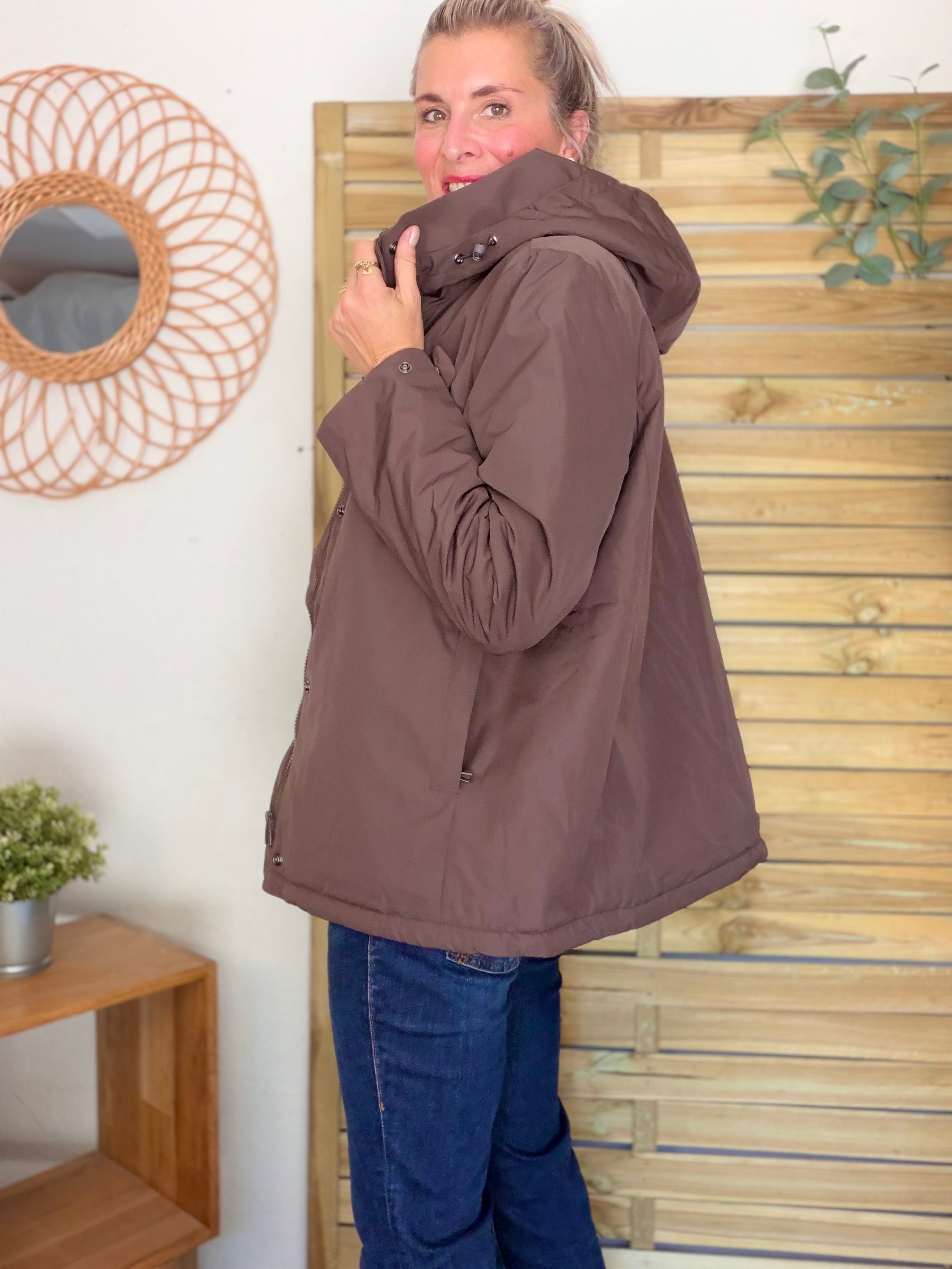 LAURA JO - Parka fourrée imperméable AMBRE MI-LONG - Chocolat / Beige