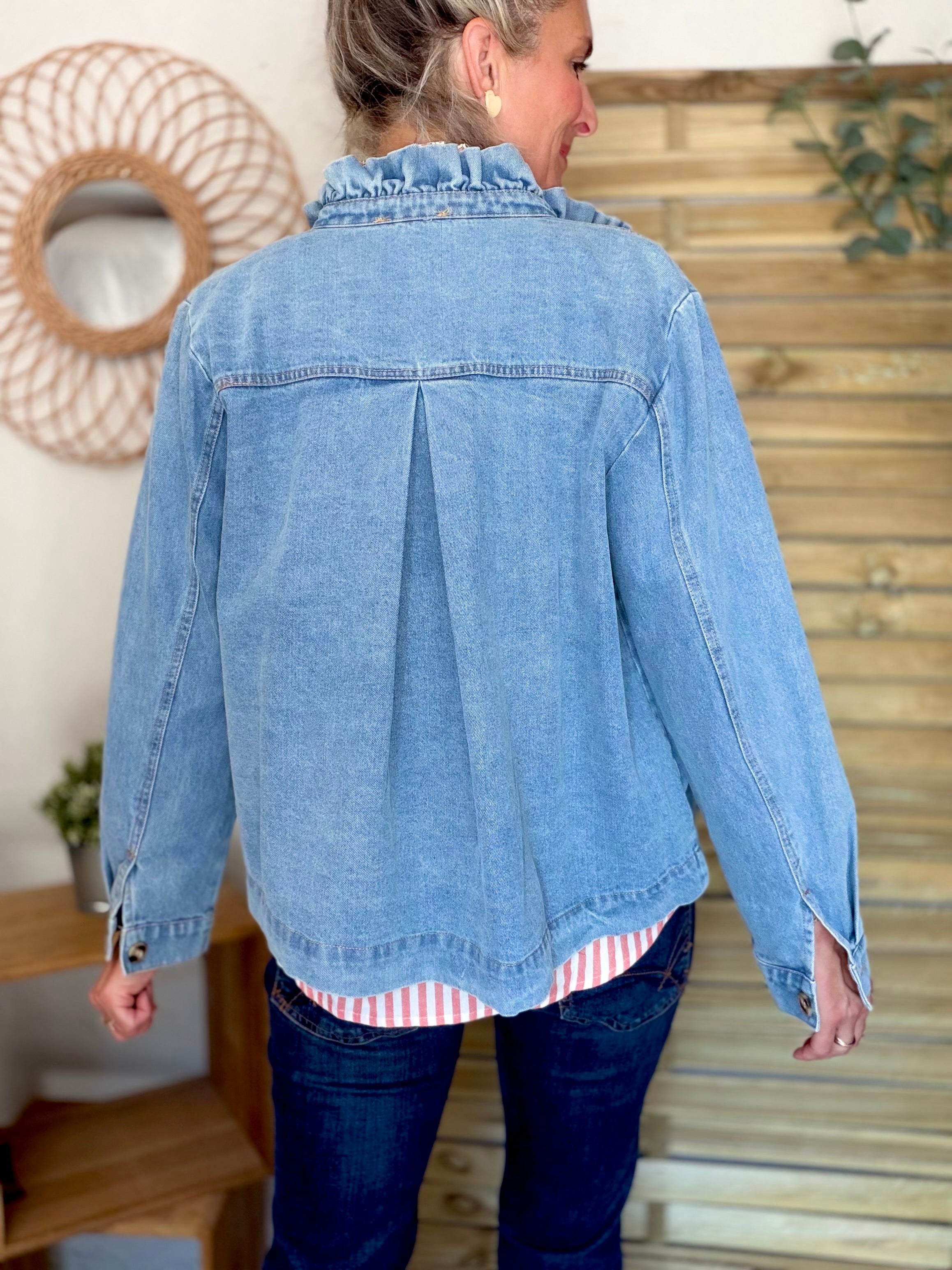 Veste courte légère col volanté JUNON Jean clair