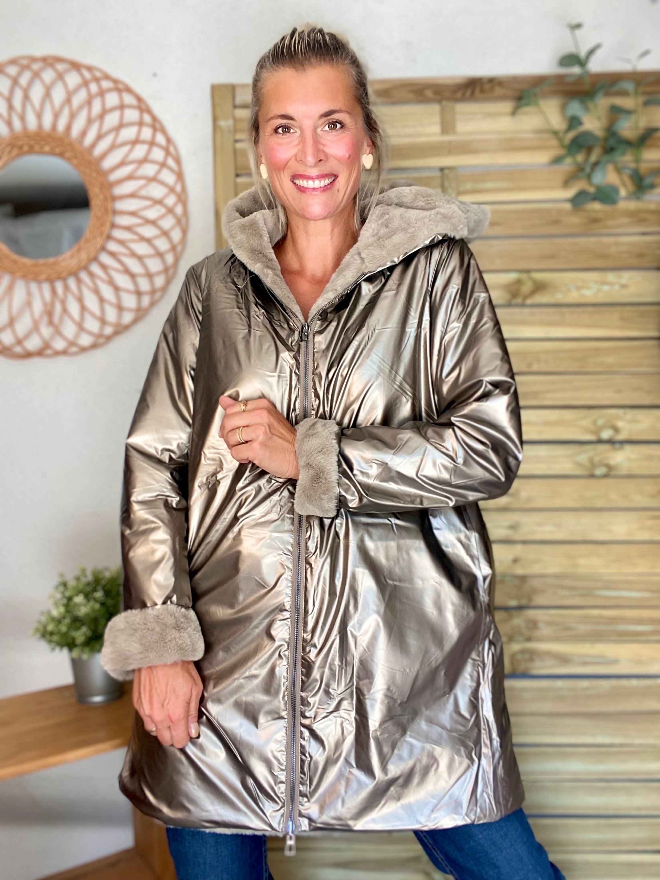 Parka Imperméable réversible fourrée Bronze / Beige ALIX - LAURA JO