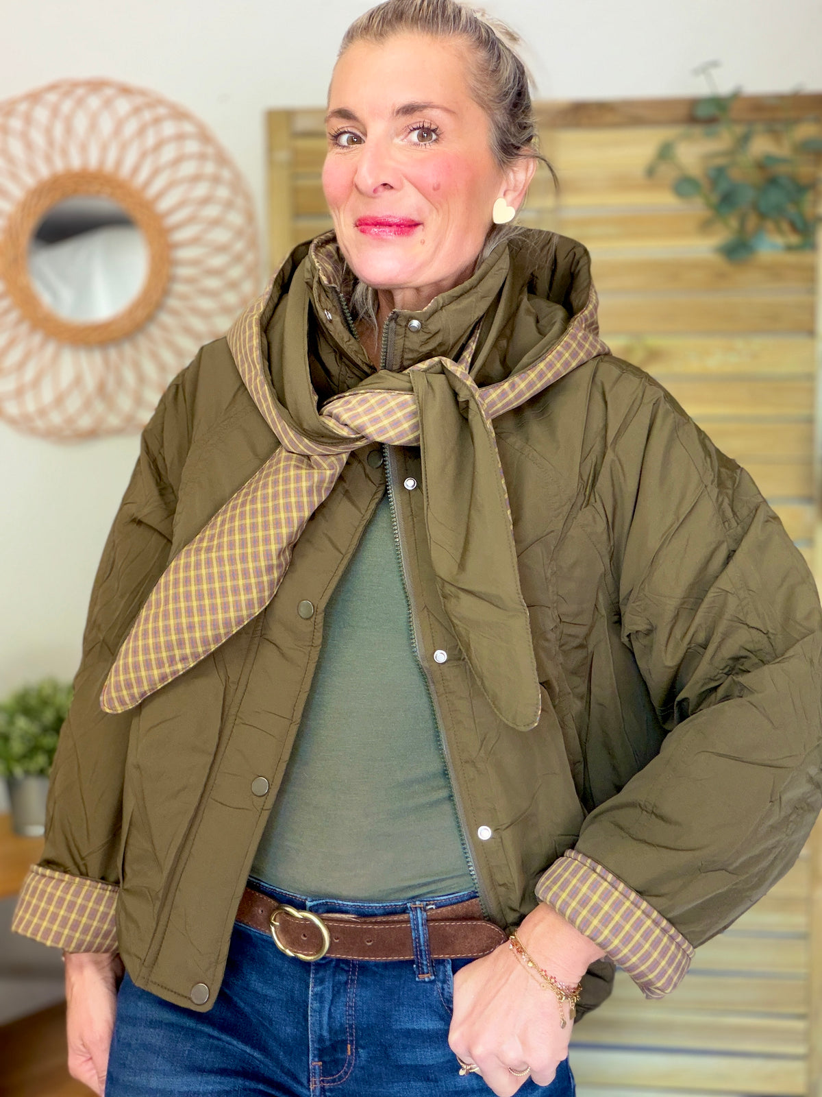 Veste matelassée capuche amovible réversible ODILE Kaki