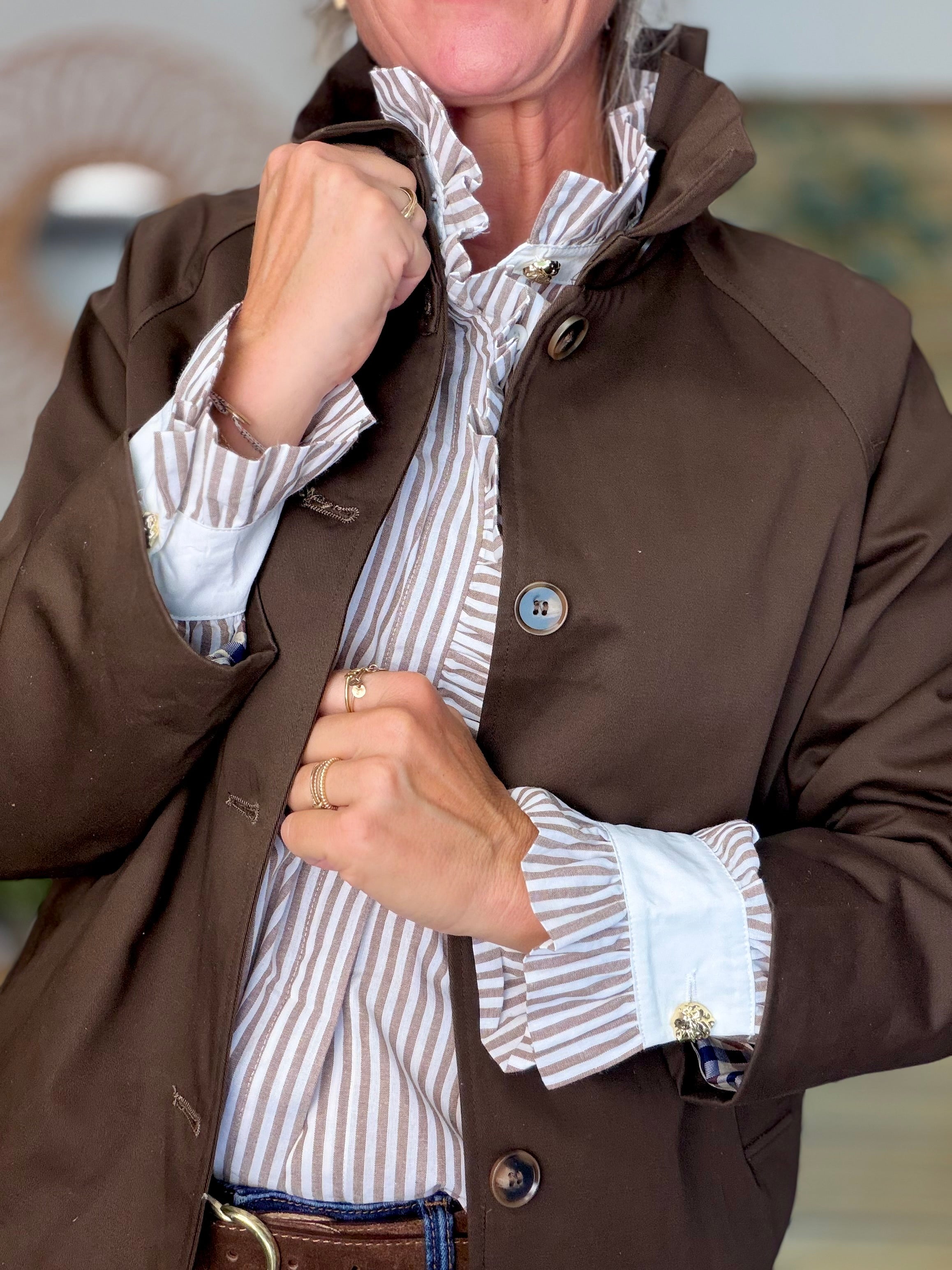 Veste Trench col victorien doublure carreaux - VICTORIA Chocolat