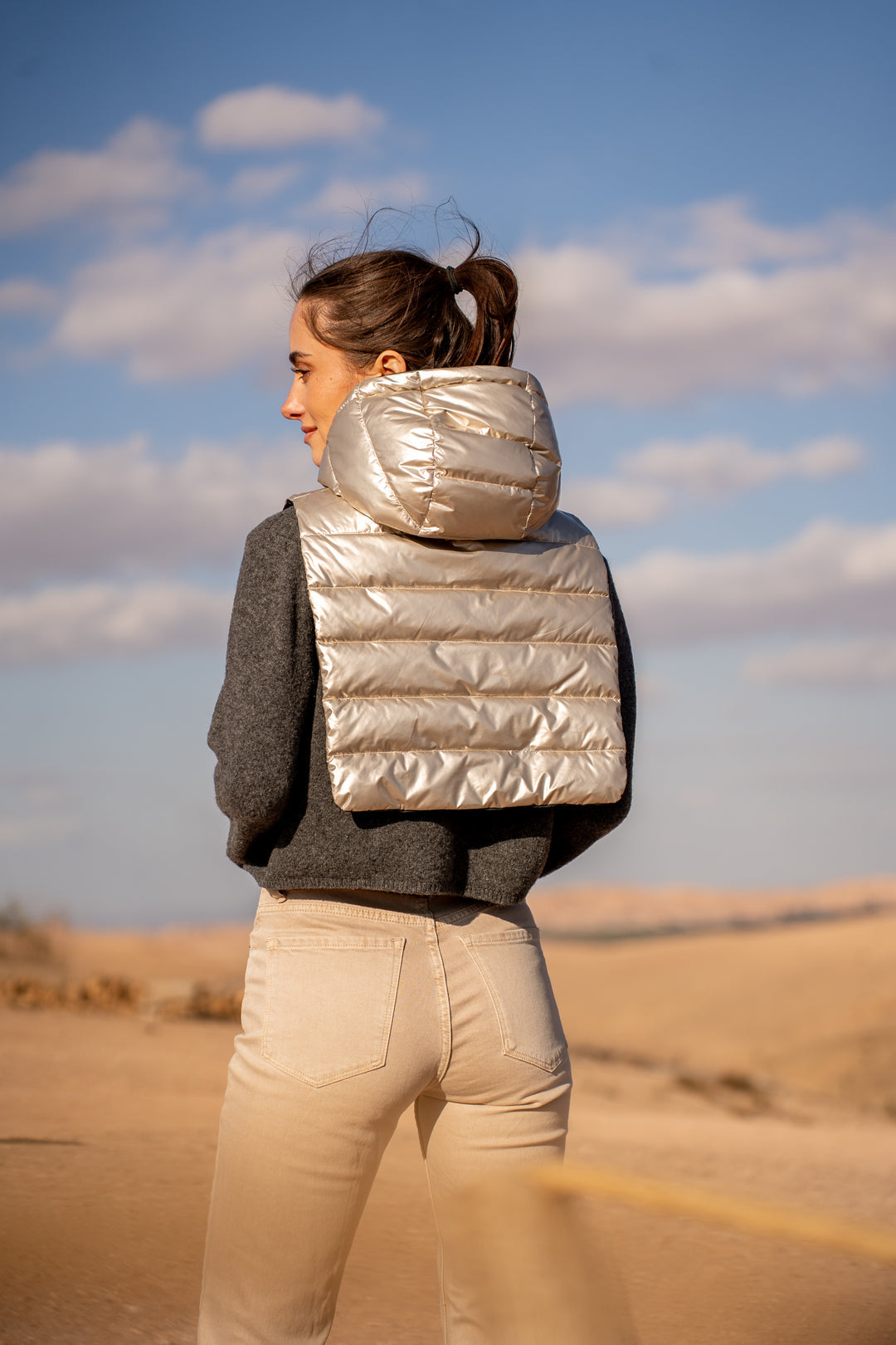 Col capuche amovible réversible  DANY - LAURA JO - Kaki / Doré