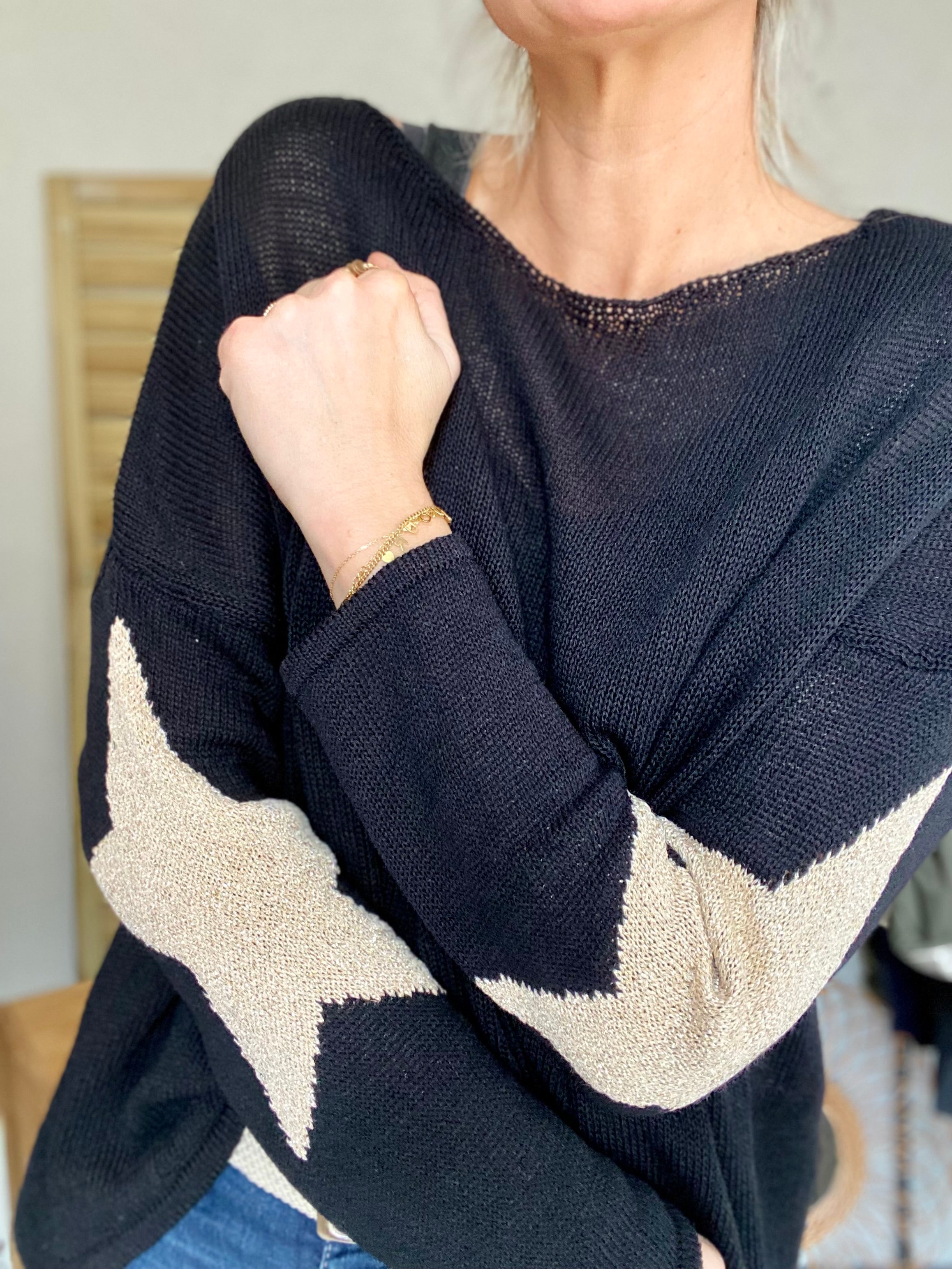 Pull Oversize étoiles dorées ALBA - Noir