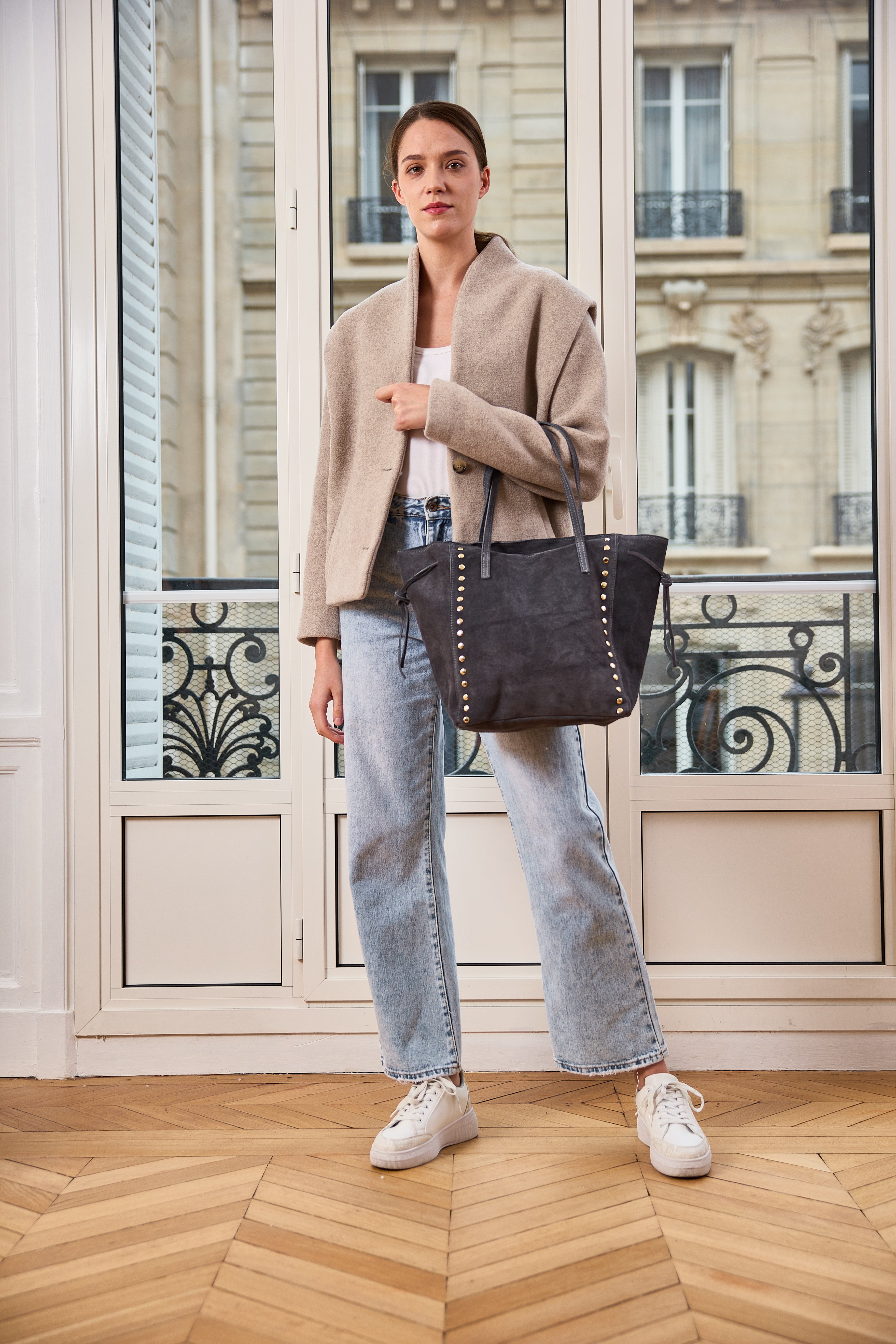 ⚡️PÉPITES FRIDAY - Sac en cuir daim avec clous - Gris foncé - COURTNEY