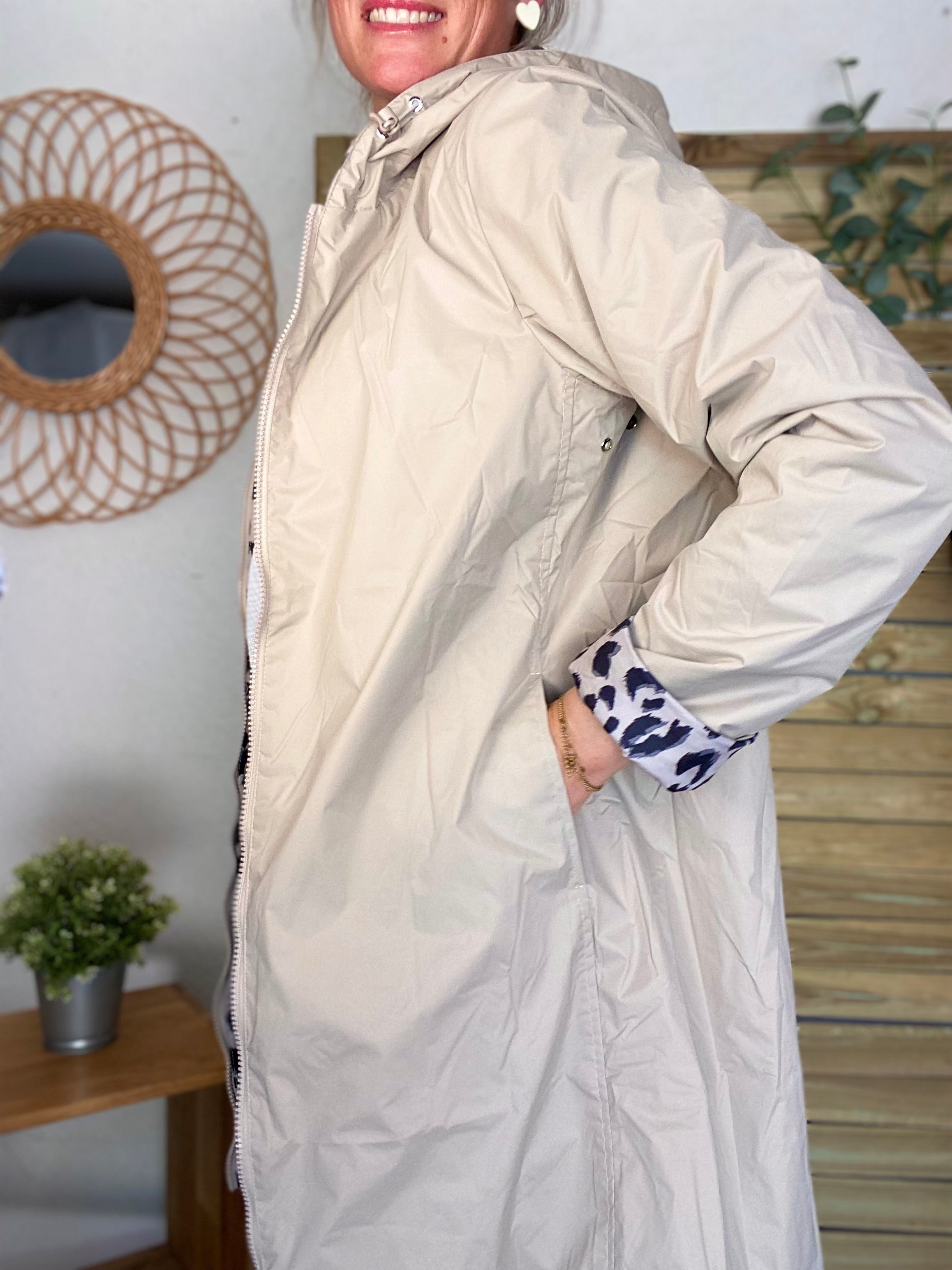 Imperméable réversible rembourré LOUISON LONG - Beige / Léo - LAURA JO