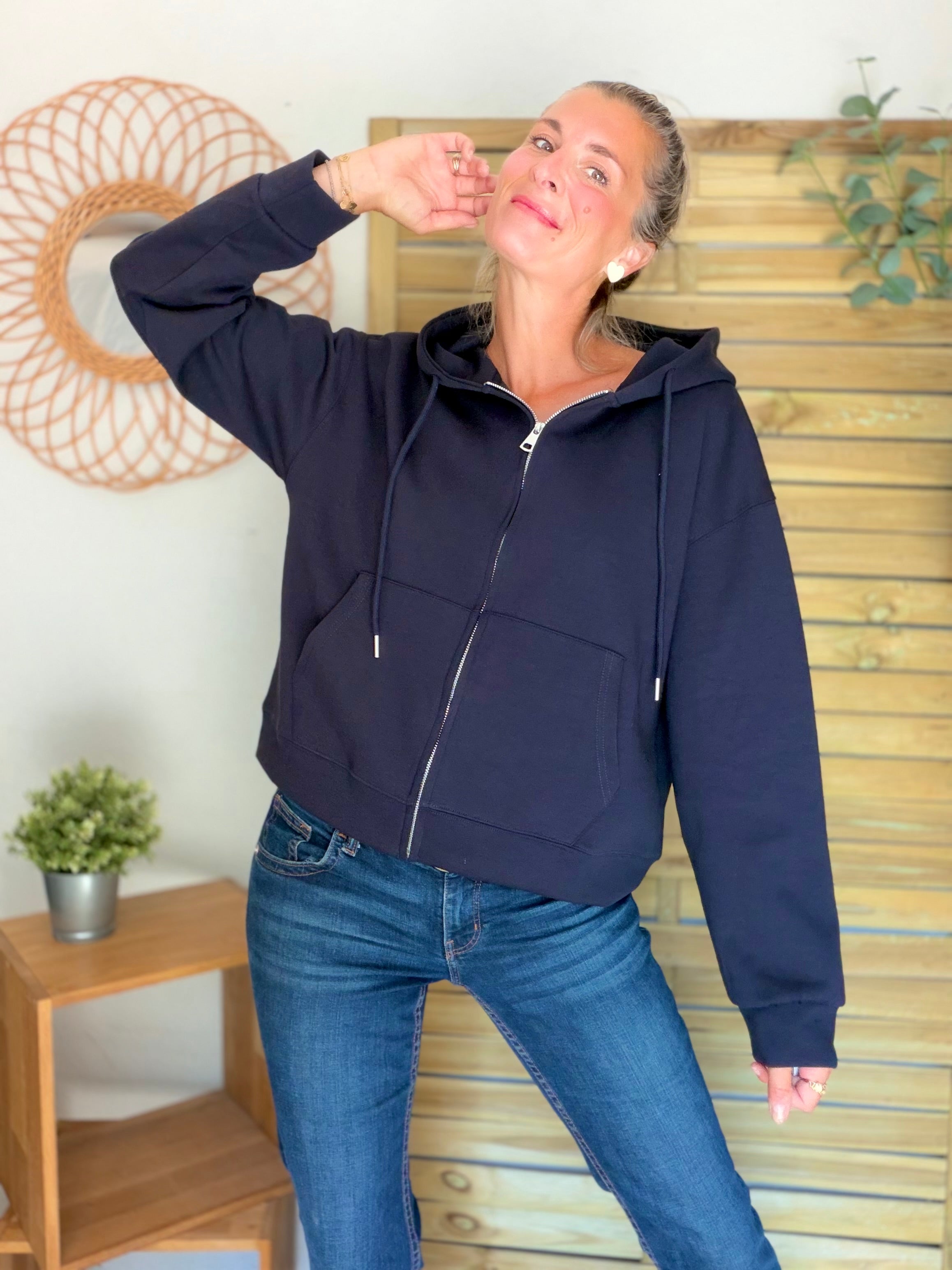 Hoodie sweat gilet strass (ailes)  CLOTHILDE - Bleu marine