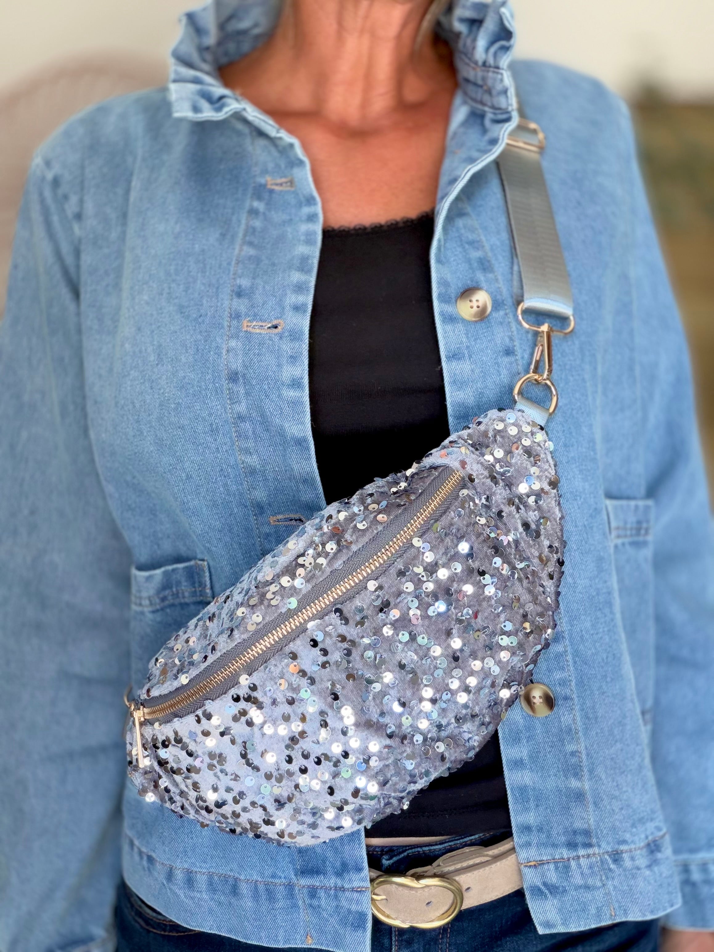 ⚡️ ARRIVAGE - Sac banane velours à sequins DAISY - Argent