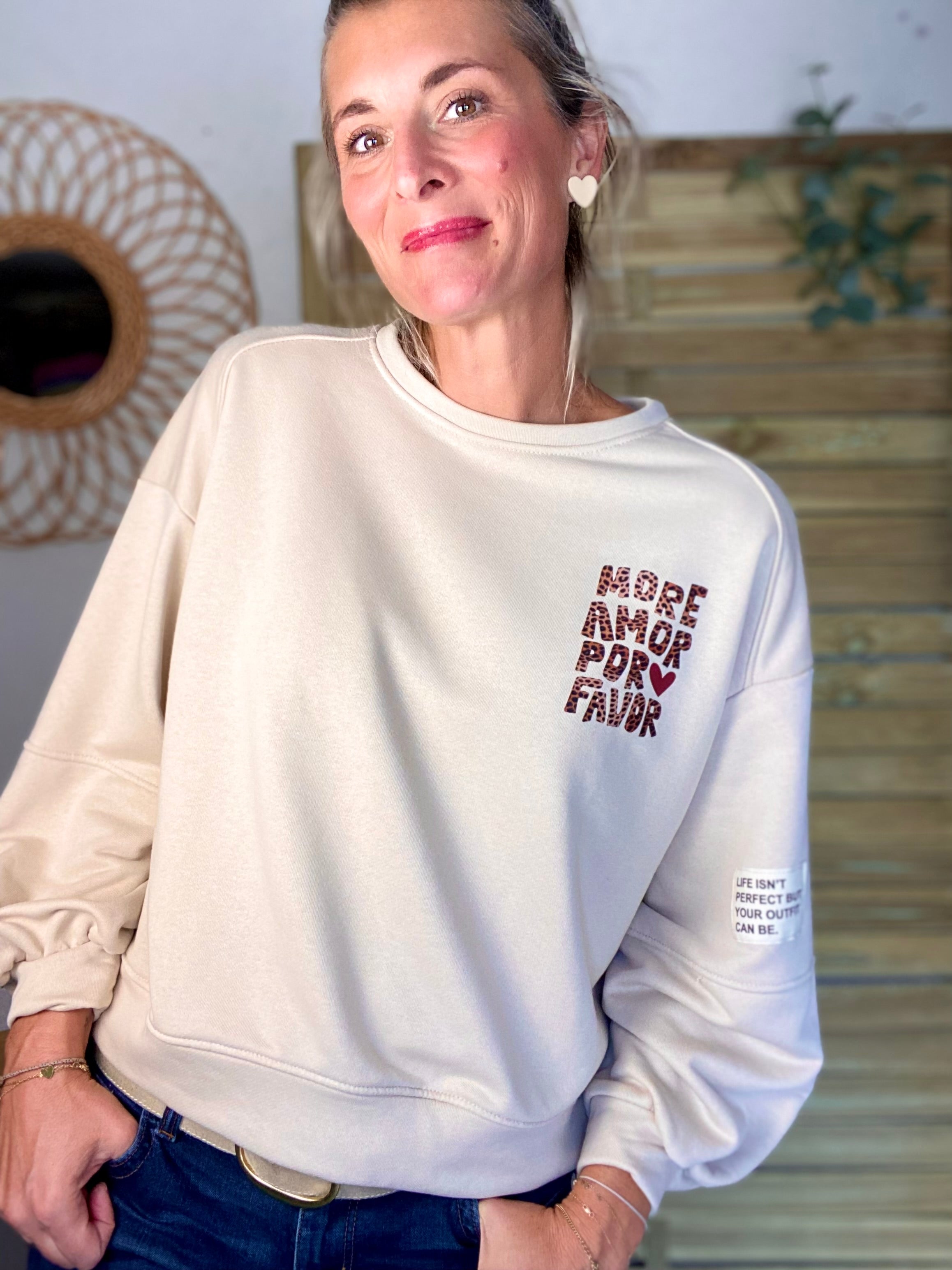 Sweat More amor por favor Léo 🐆 OMBLINE - Beige