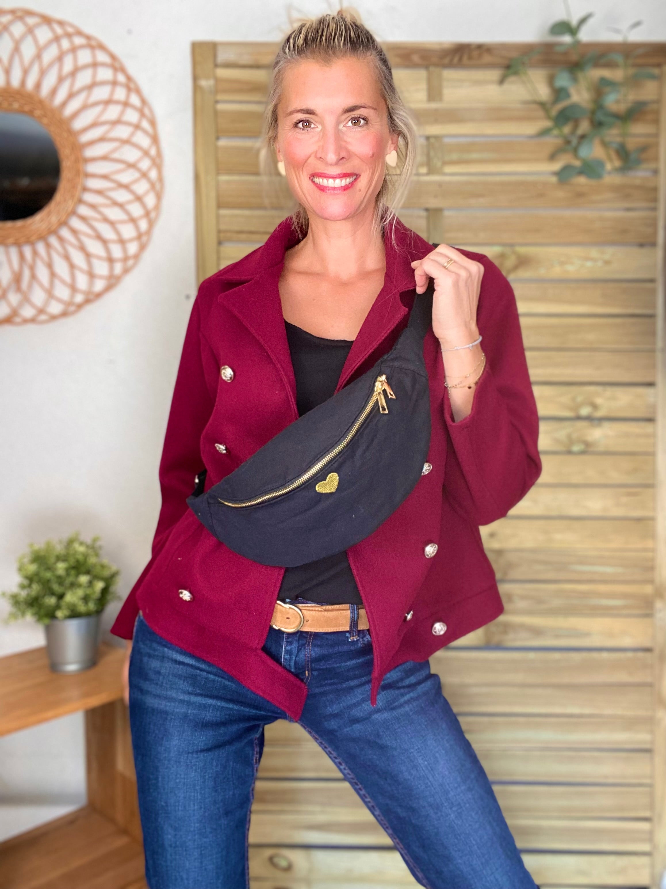 Sac banane en coton Coeur brodé 💛 CASSIDY - Noir