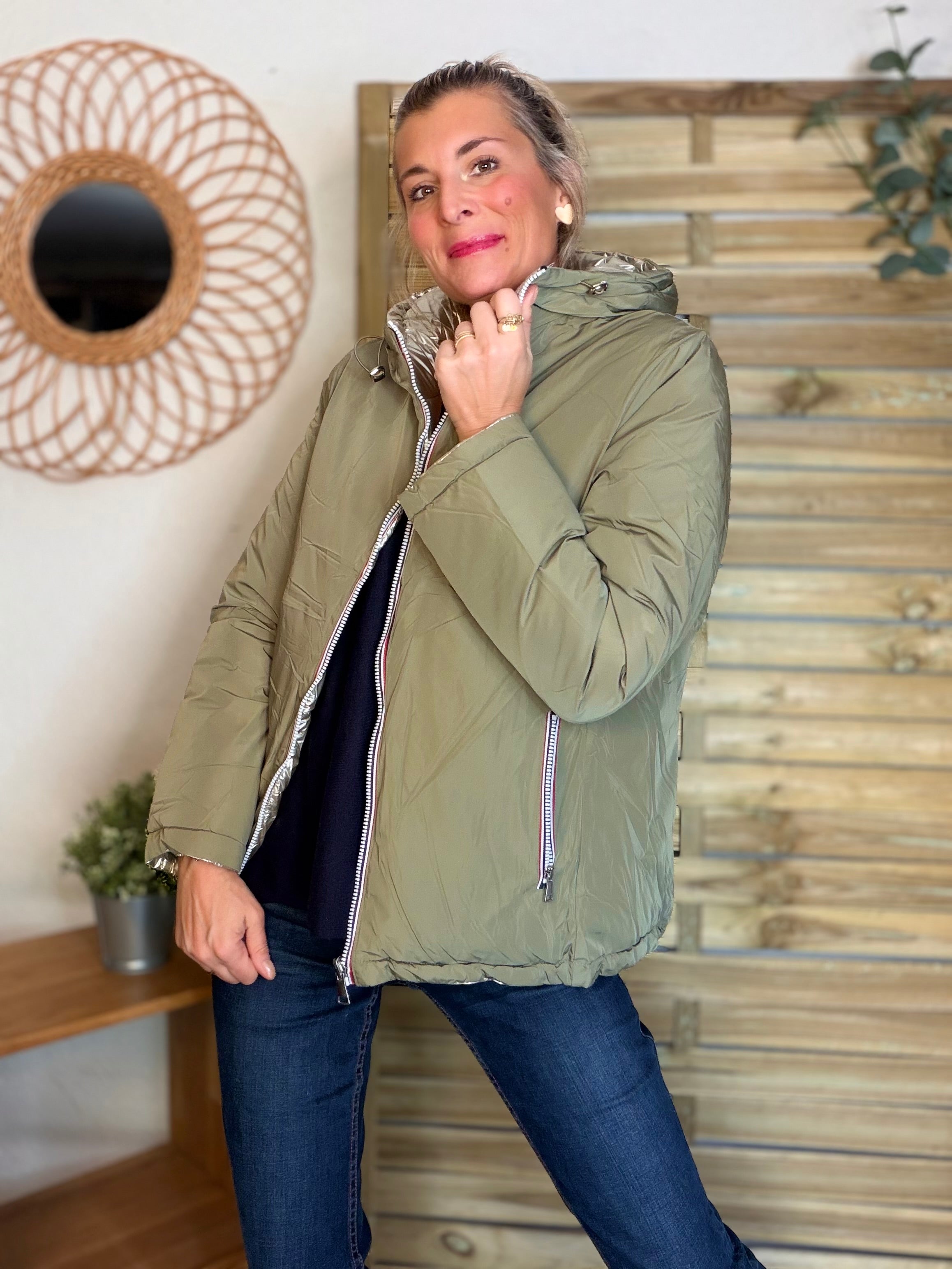 ⚡️PÉPITES FRIDAY - Doudoune imperméable réversible longue ANGÈLE COURT - Kaki clair - MELYA MELODY