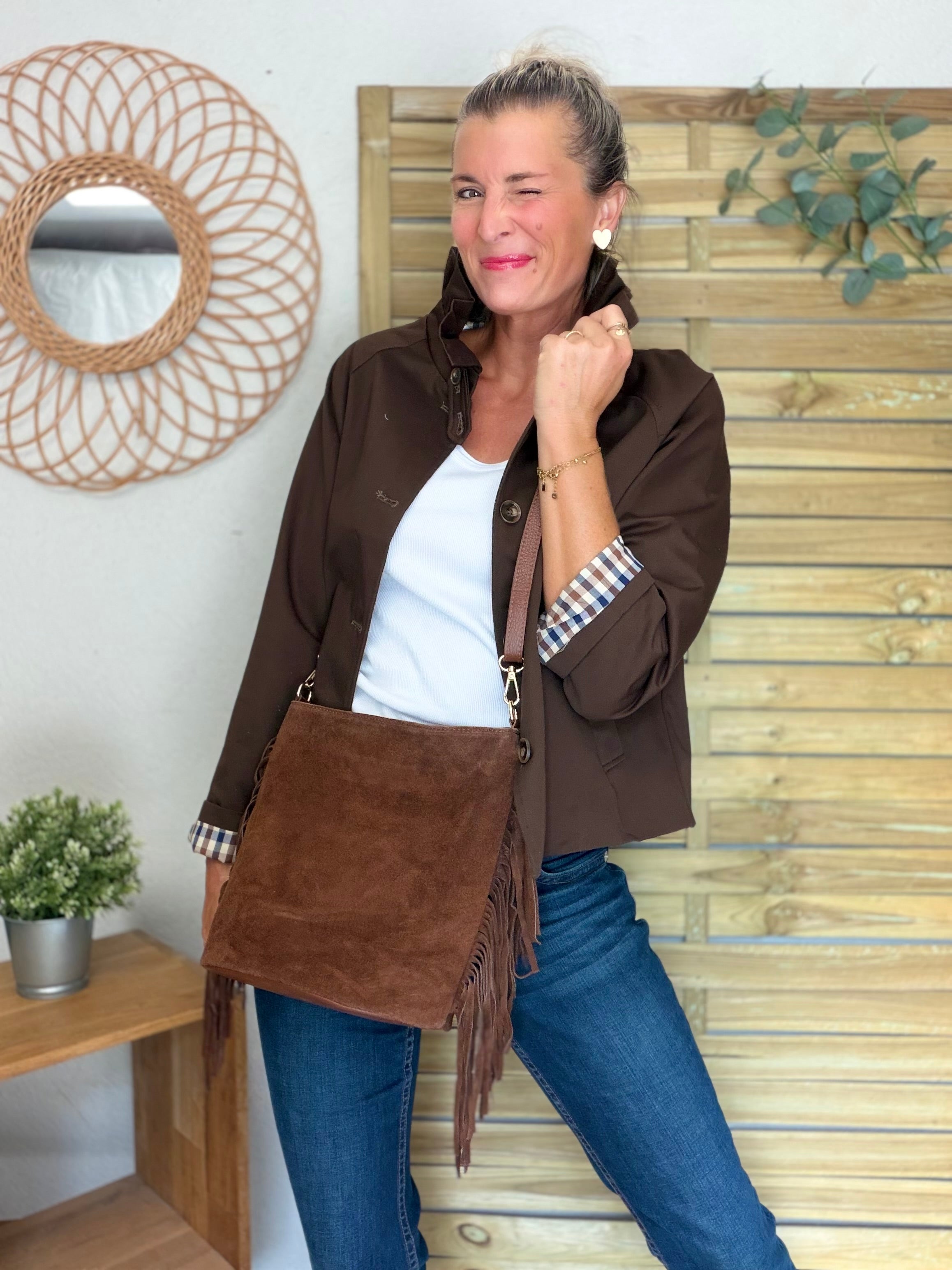 Veste Trench col victorien doublure carreaux - VICTORIA Chocolat