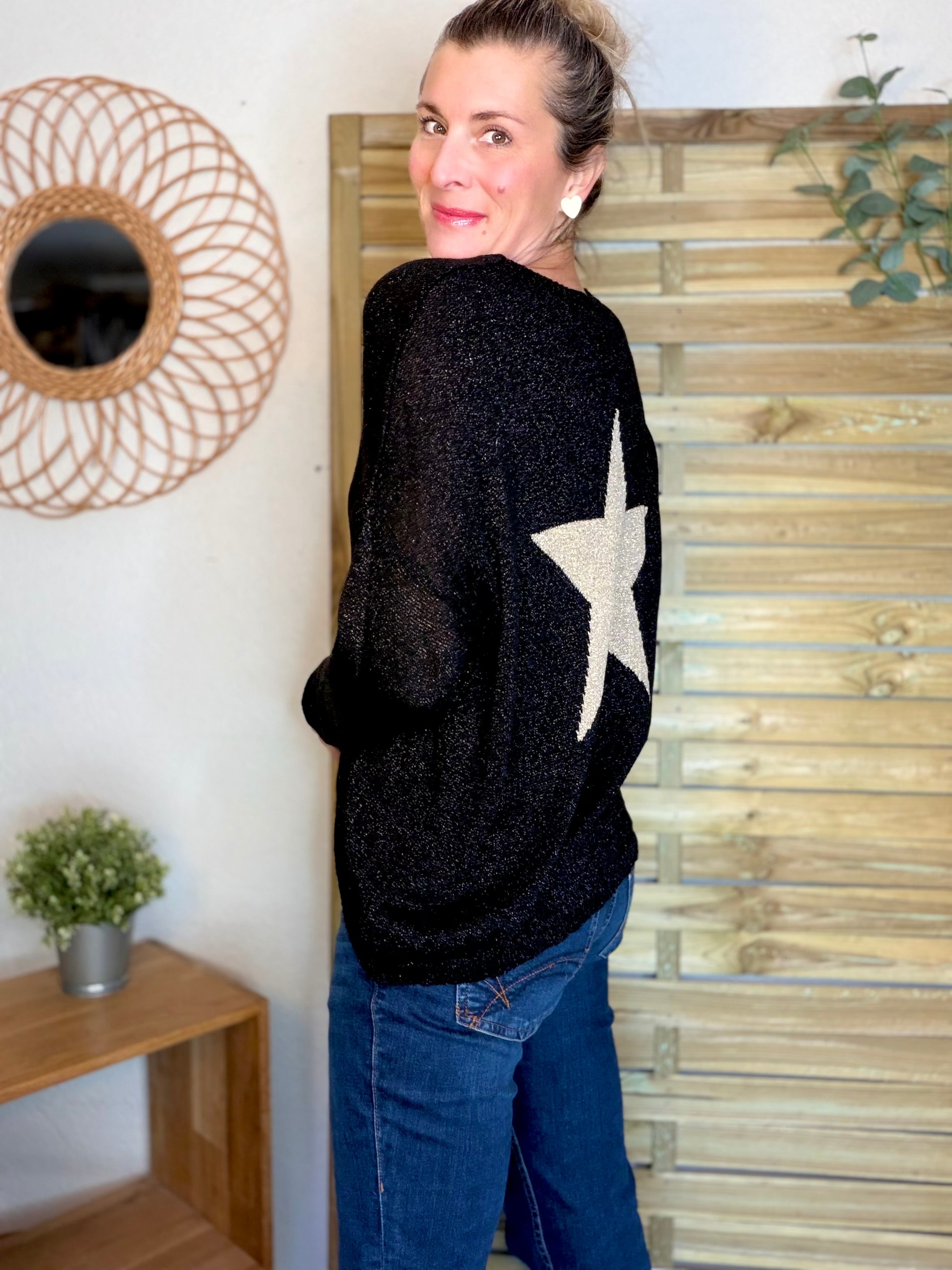 Pull maille lurex et étoile ⭐️ POLLY - Noir / Doré