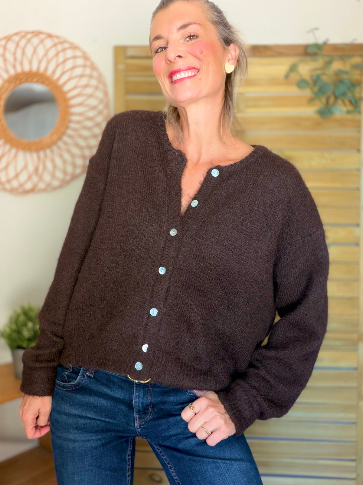 Gilet en maille MERYL - Chocolat brut