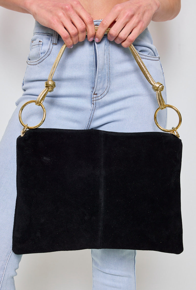 ⚡️PÉPITES FRIDAY - Sac en cuir daim 2 bandoulières (or et noir) - Noir - PACEY