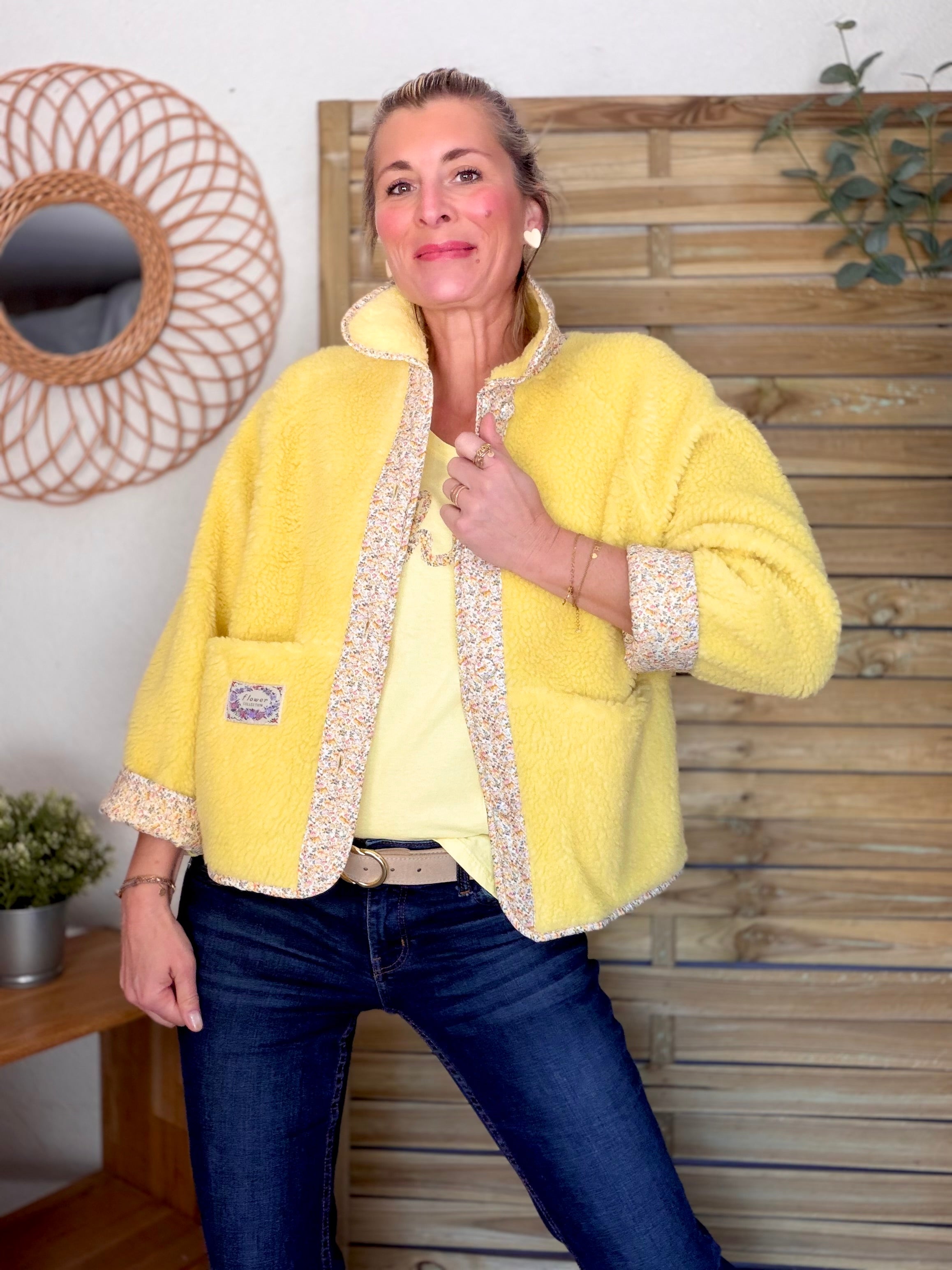 Veste Sherpa et fleurs LÉONIE Jaune