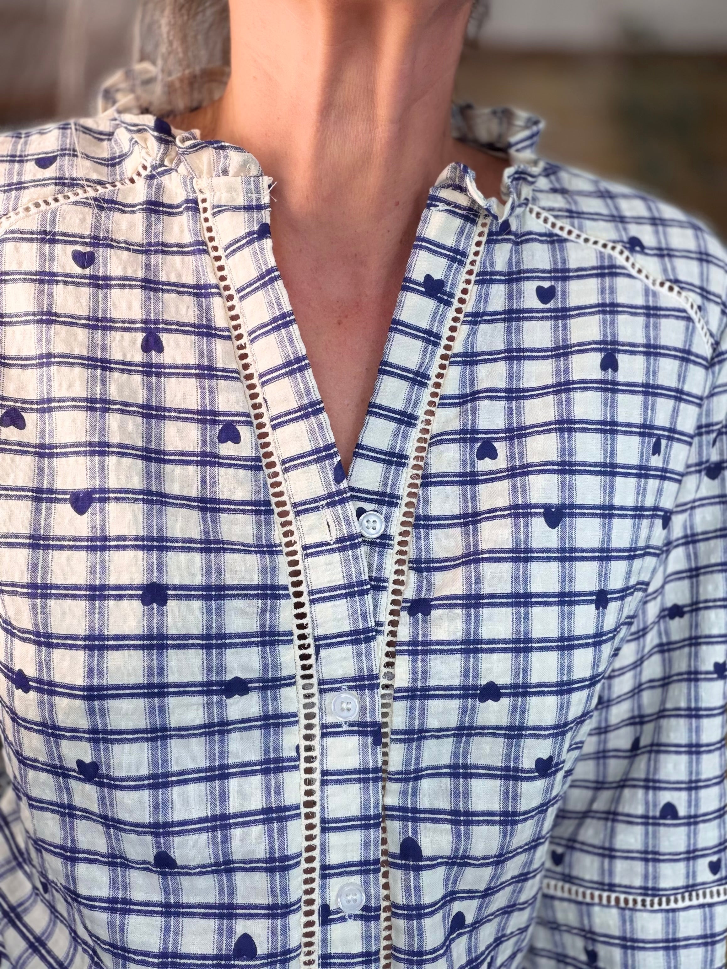 ⚡️ARRIVAGE - Blouse à carreaux et cœurs 💙 LYA bleue