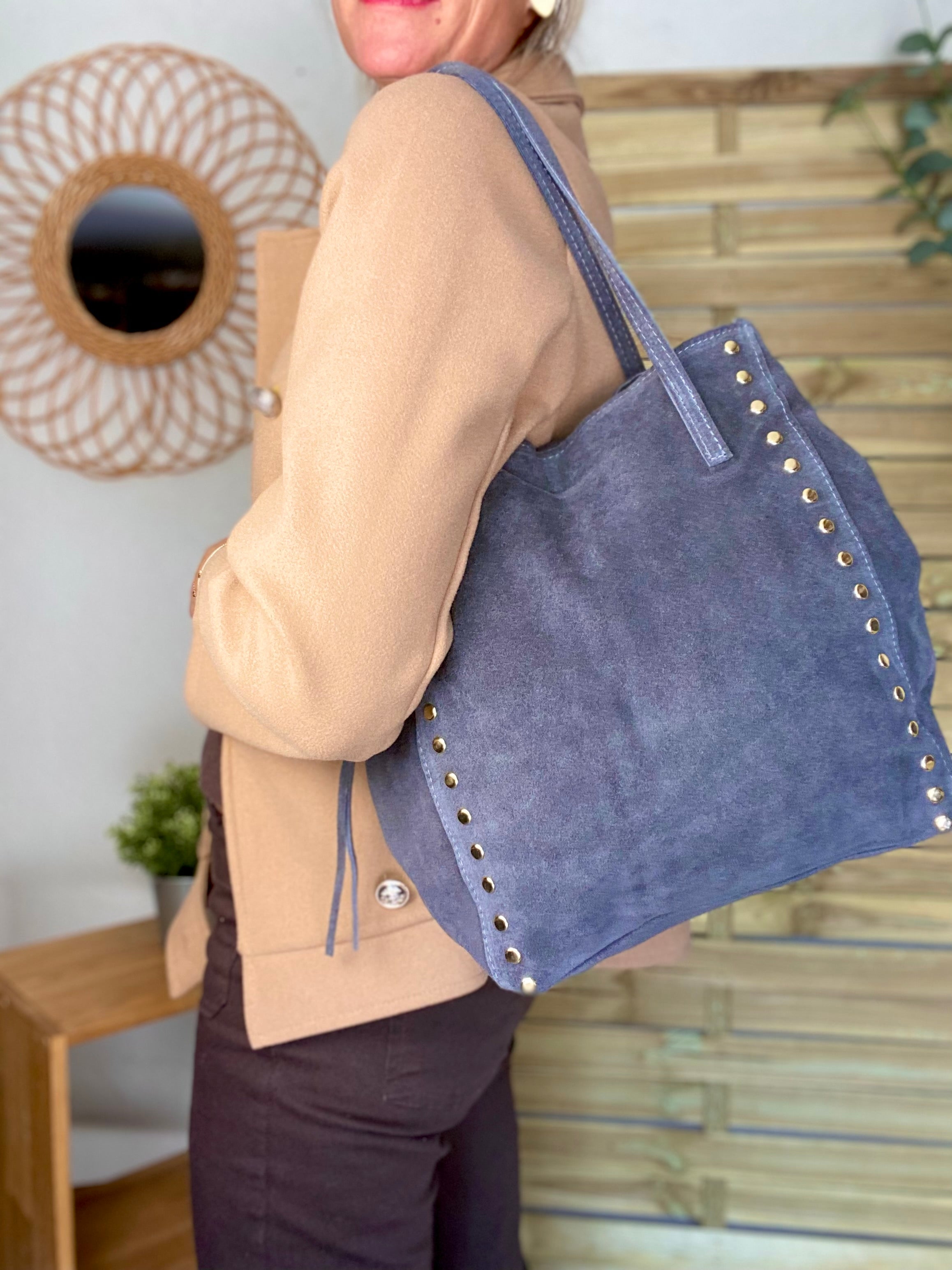⚡️PÉPITES FRIDAY - Sac en cuir daim avec clous - Gris foncé - COURTNEY