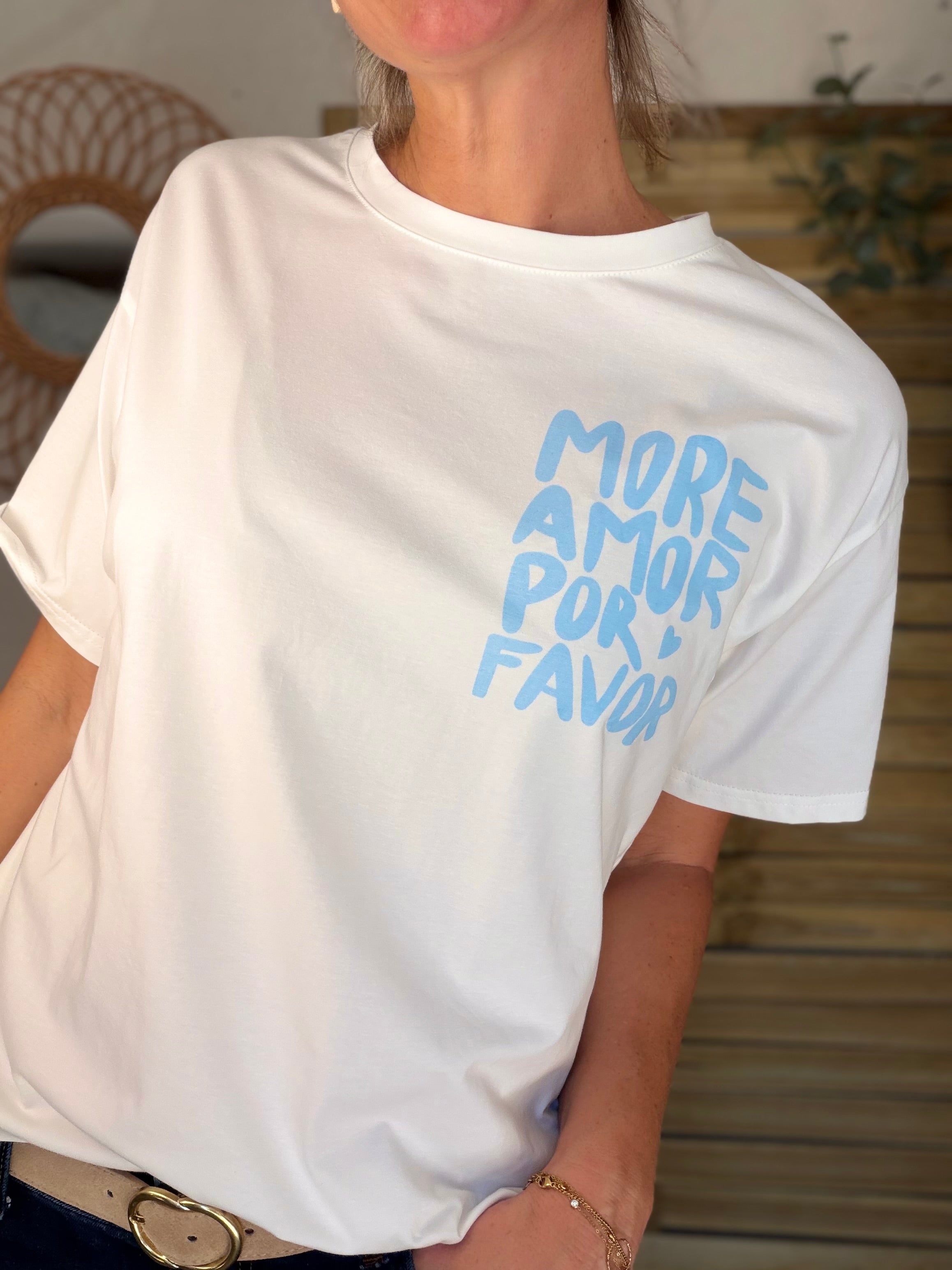 Tee shirt MORE AMOR POR FAVOR - RITA Blanc/Bleu