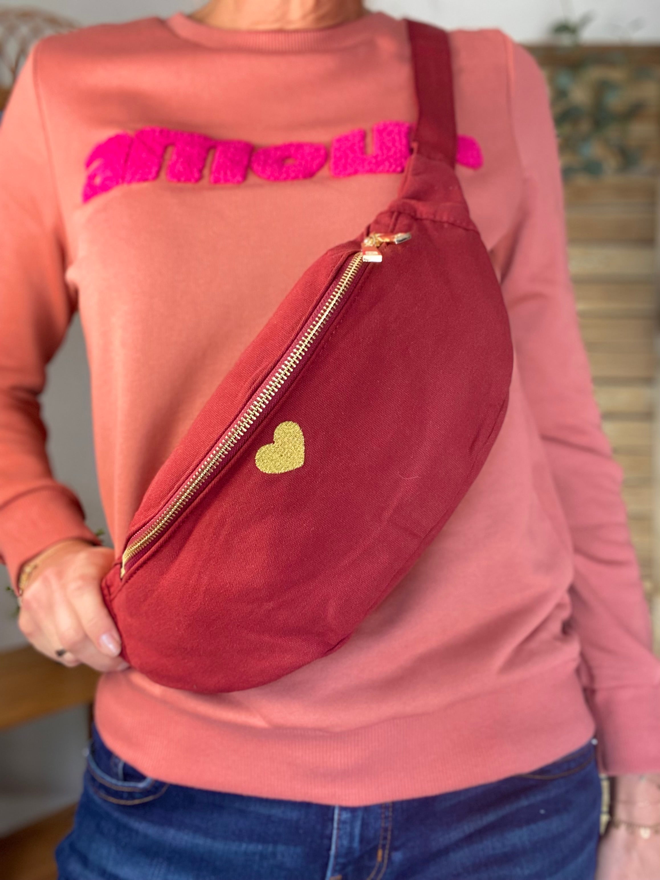 Sac banane en coton Coeur brodé 💛 CASSIDY - Bordeaux