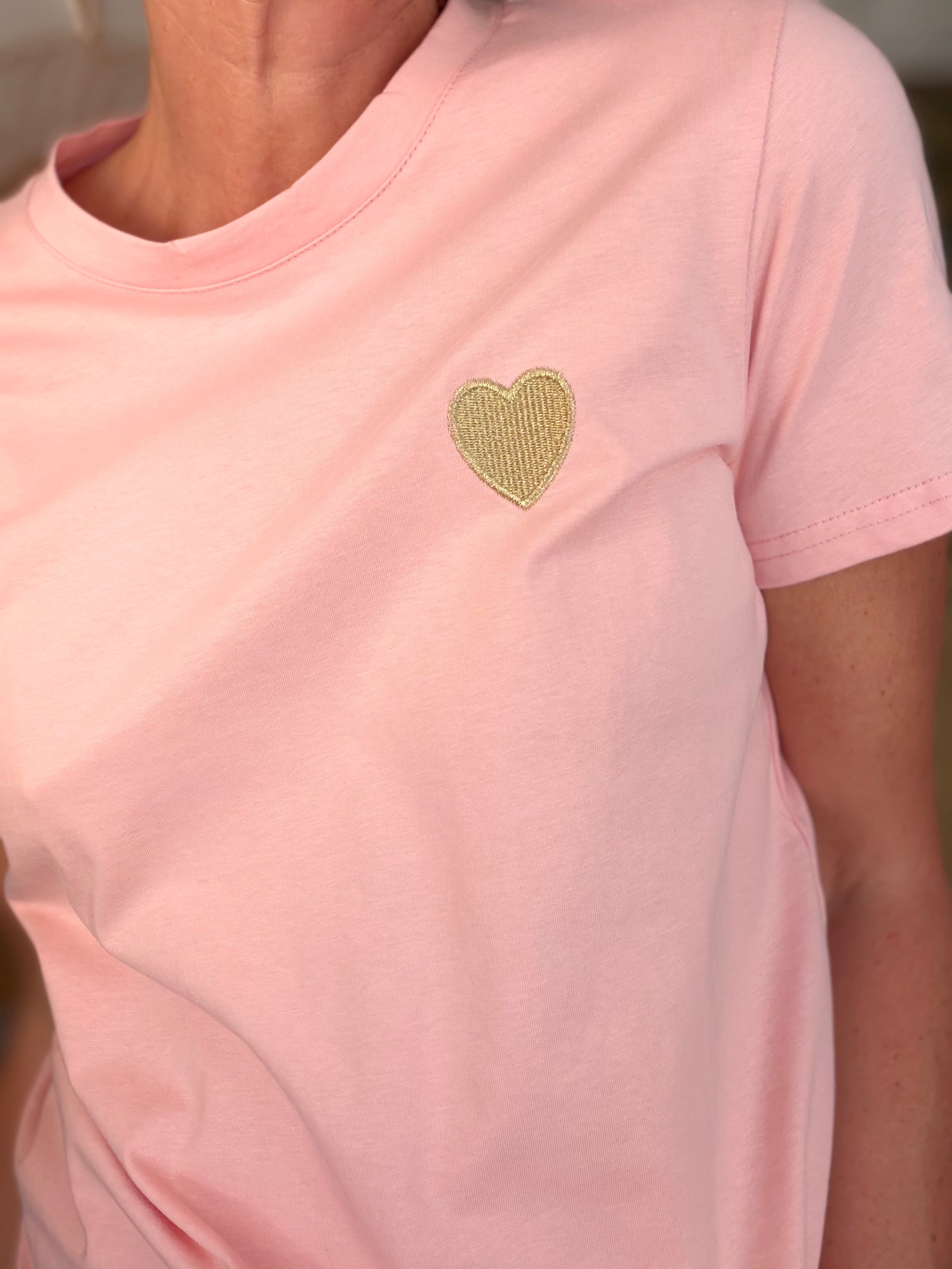 Tee shirt cœur brodé doré 💛 PIA Rose clair