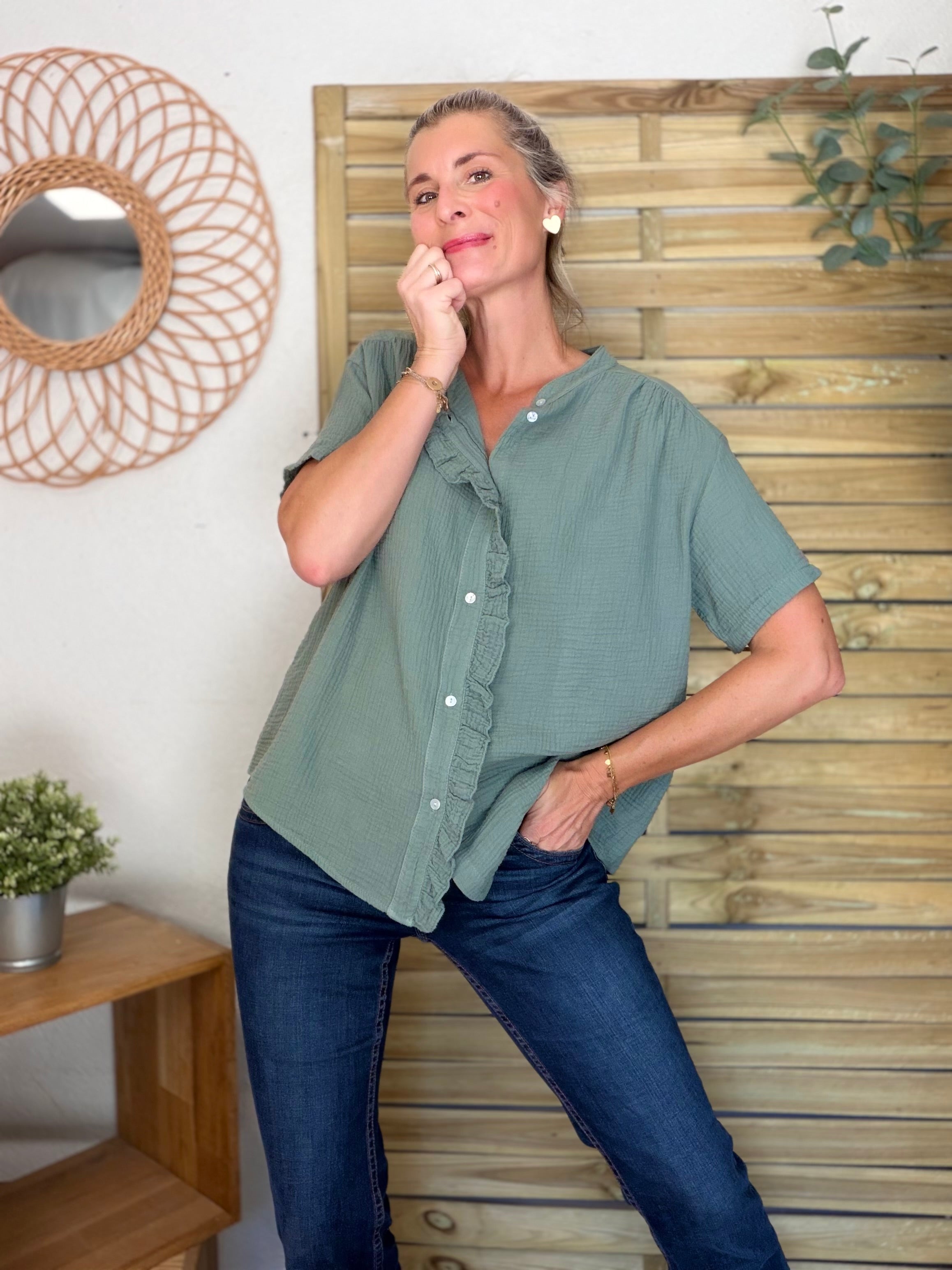 Blouse en gaze de coton ANAËLLE Kaki