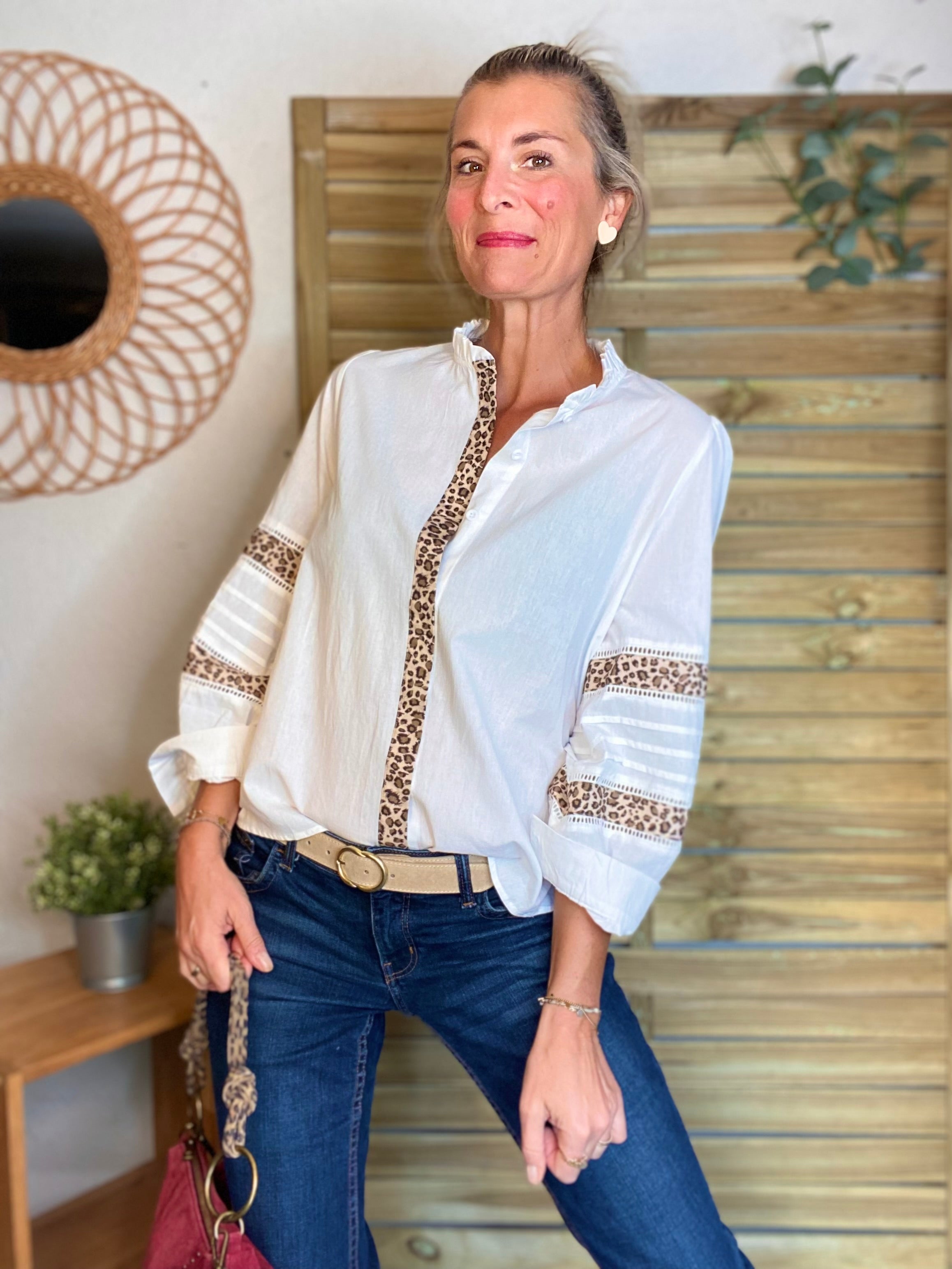 ⚡️ ARRIVAGE - Chemise coton détails Léo 🐆 SCARLETT Blanc