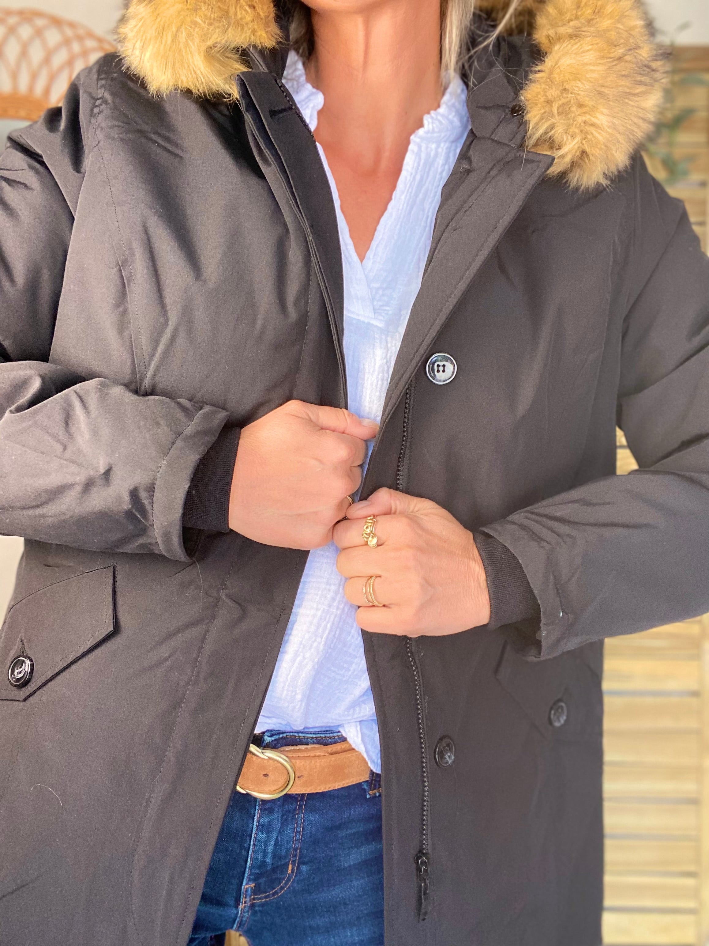 ⚡️ PÉPITES FRIDAY - Parka rembourrée déperlante noir, capuche col fourrure amovible - CHEYENNE