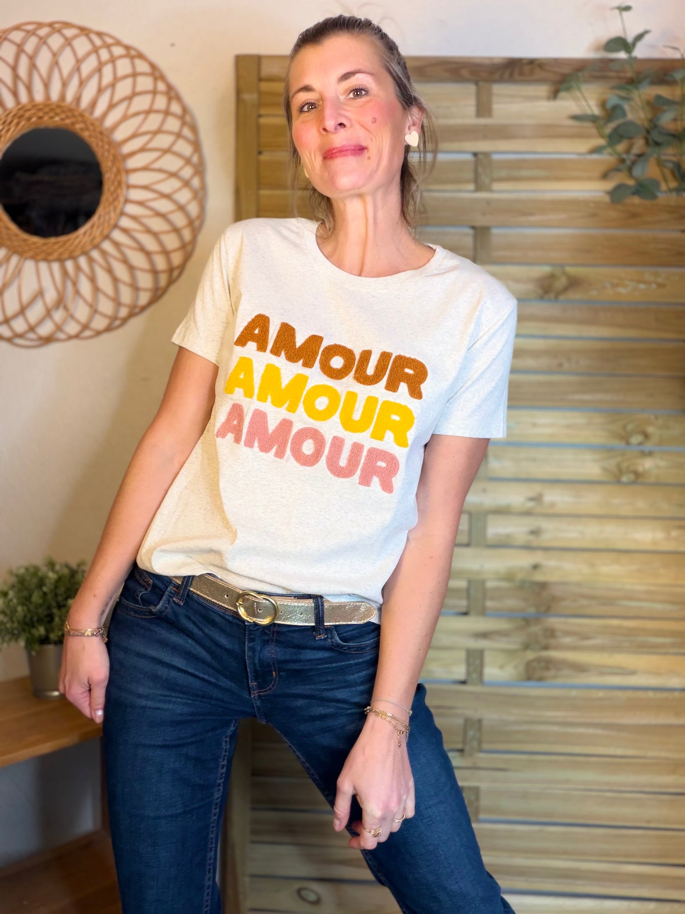 Tee shirt 3 x amour LÉA Beige