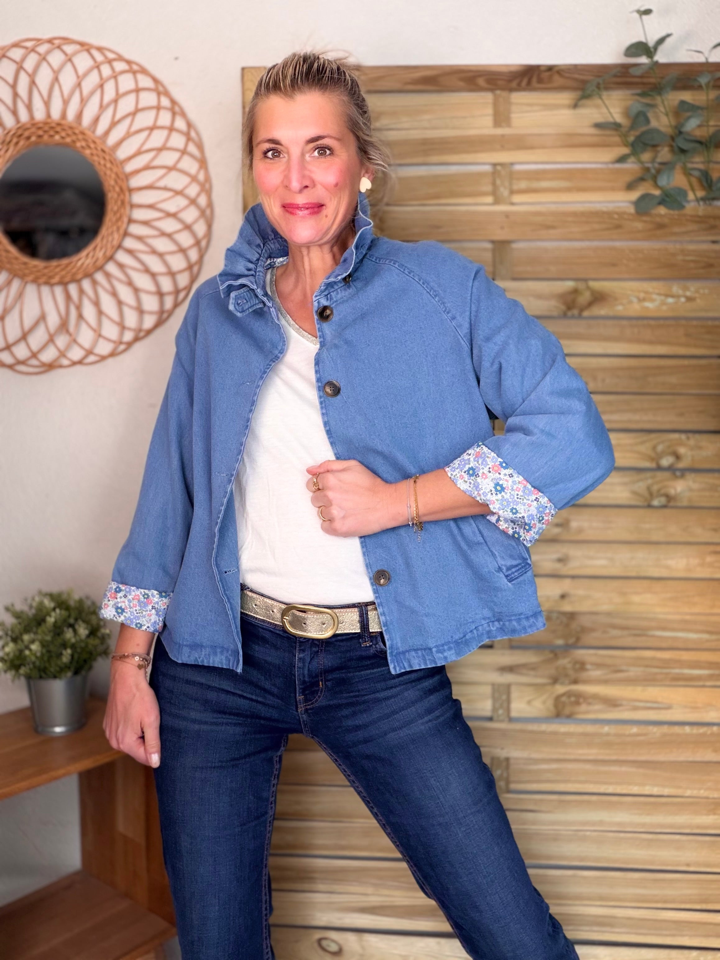 Veste Denim col victorien avec Liberty - VICKY Jean
