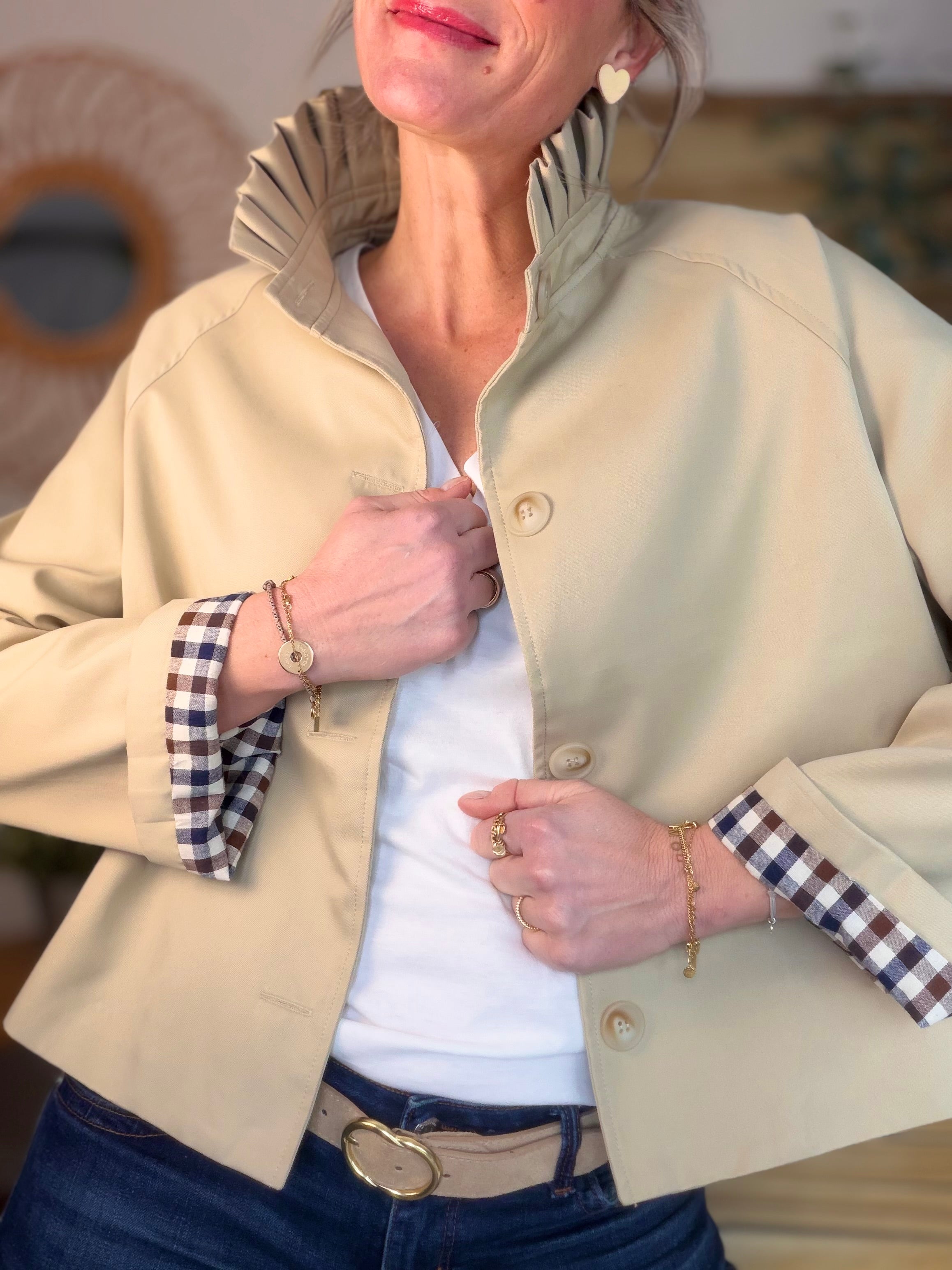 Veste Trench col victorien avec vichy - VICKY Beige