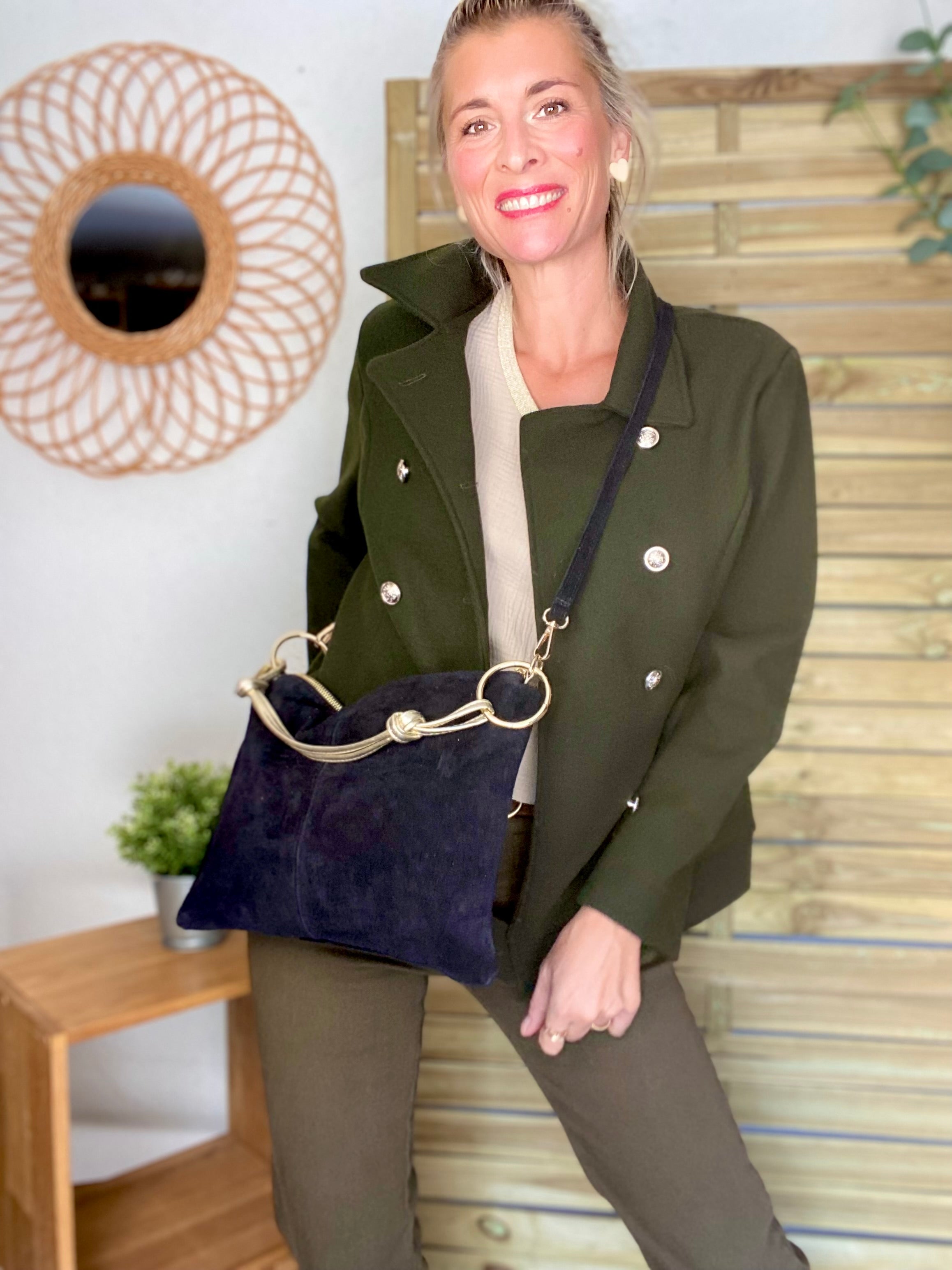 ⚡️PÉPITES FRIDAY - Sac en cuir daim 2 bandoulières (or et noir) - Noir - PACEY