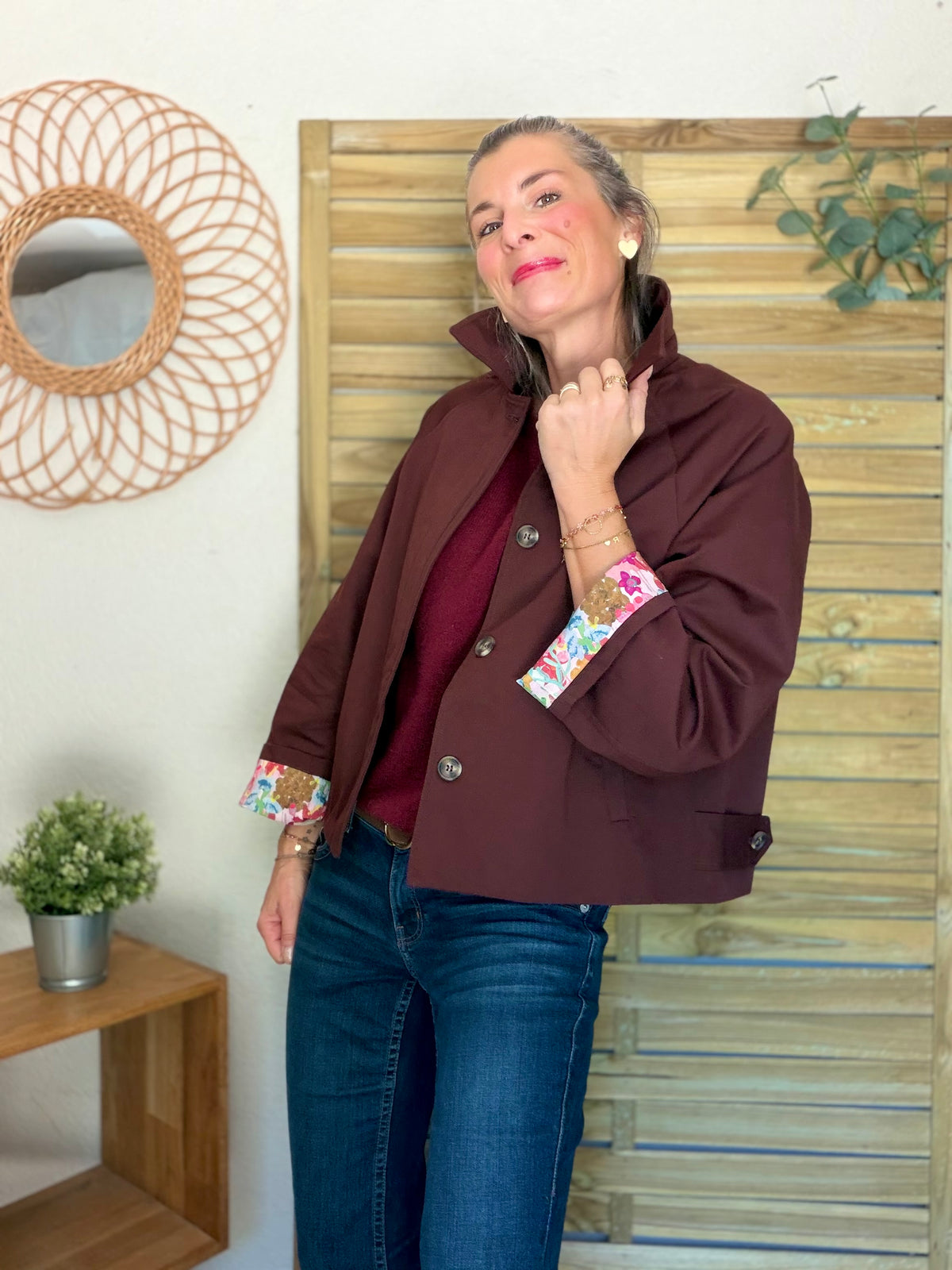 Veste Trench en coton Bordeaux fleuri - MAHAUT - LILI et LALA