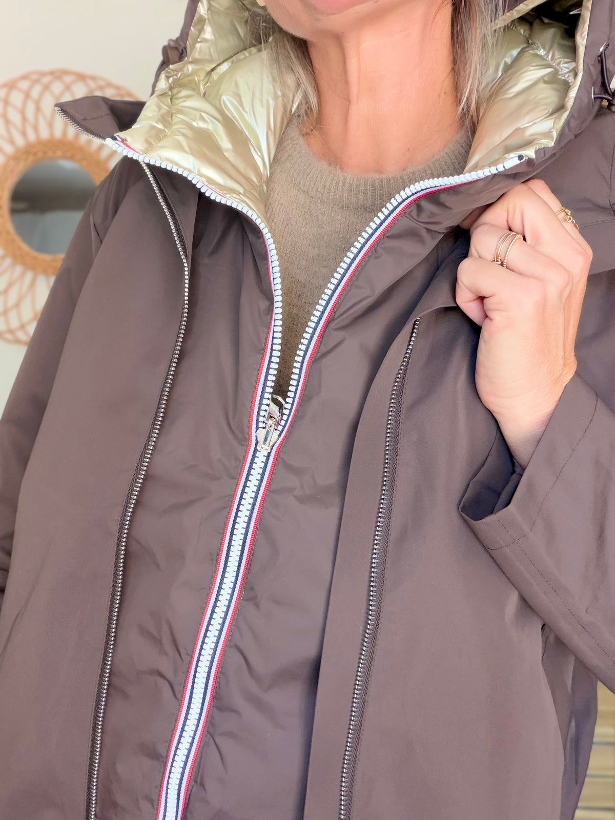 LAURA JO - Col capuche amovible réversible  DANY - Choco / Doré