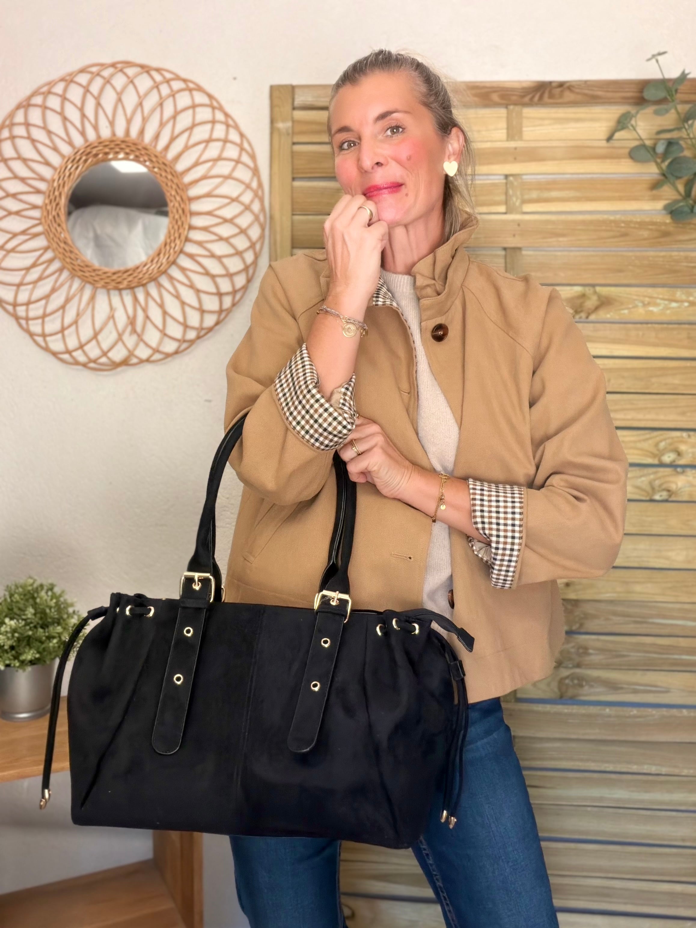 Sac cabas XL simili daim CLÉO Noir