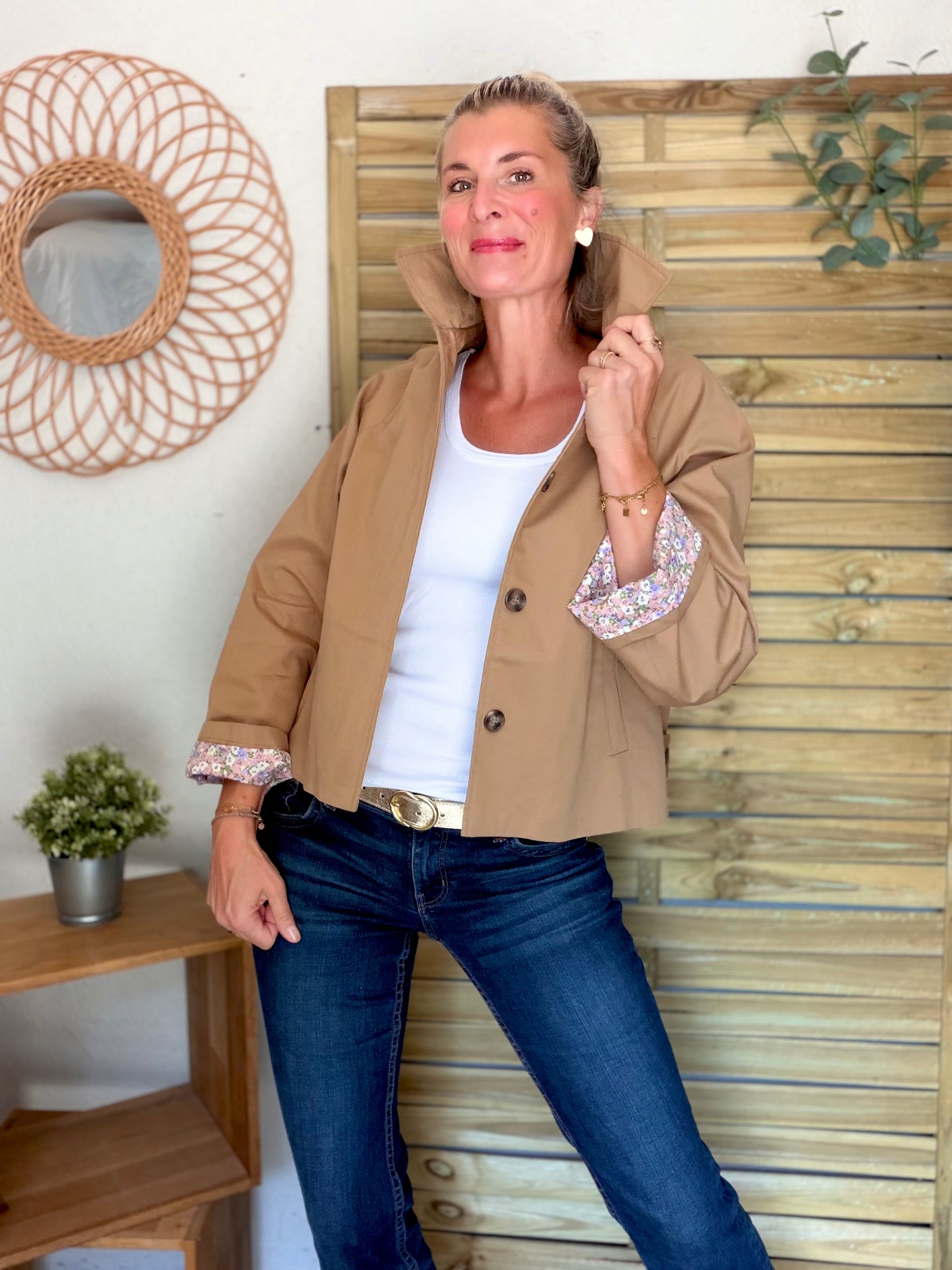 Veste Trench en coton Camel avec Liberty - MAHAUT - LILI et LALA