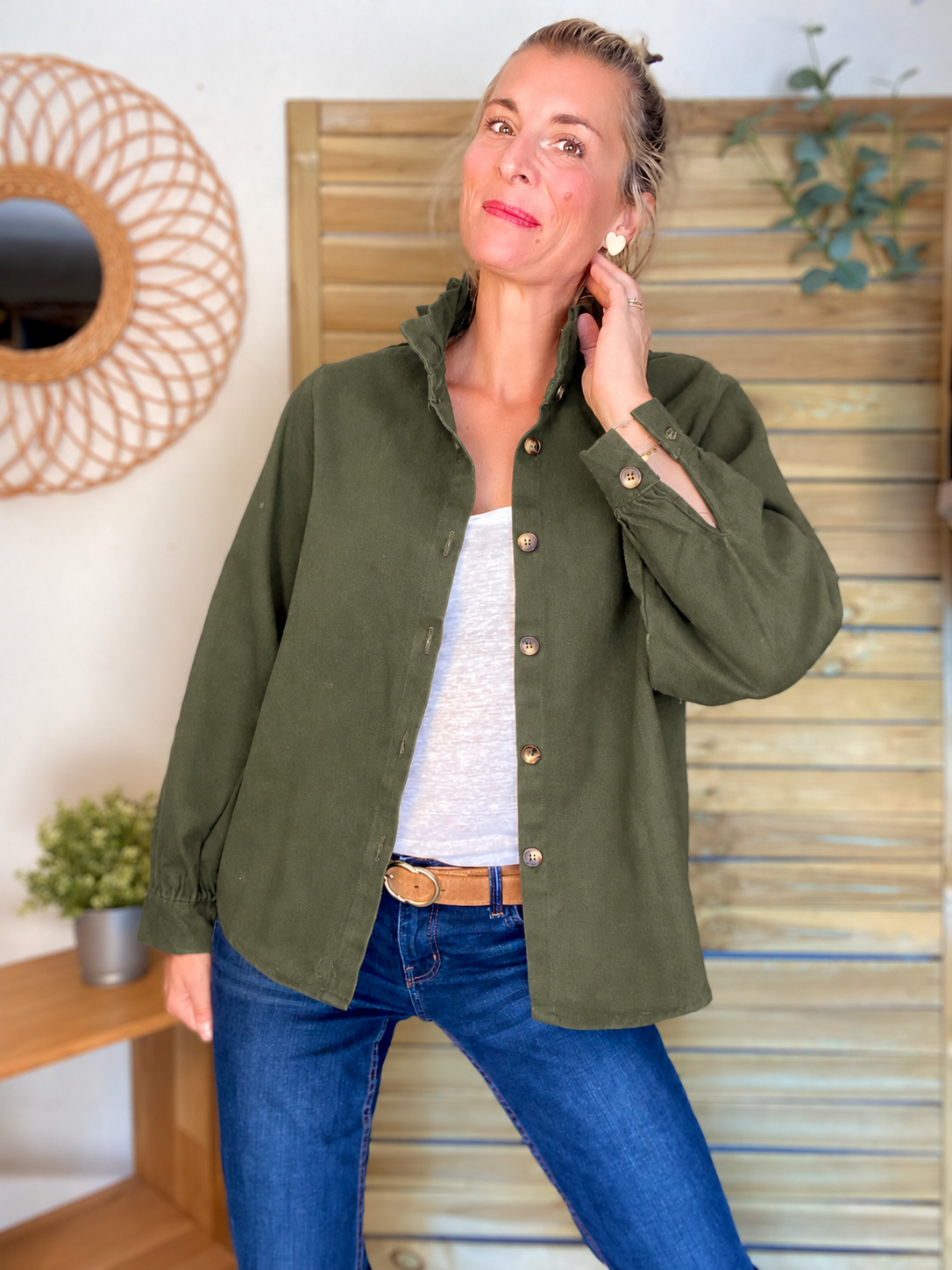 ⚡️ ARRIVAGE • Veste / Chemise en coton, col victorien volanté LISA Kaki