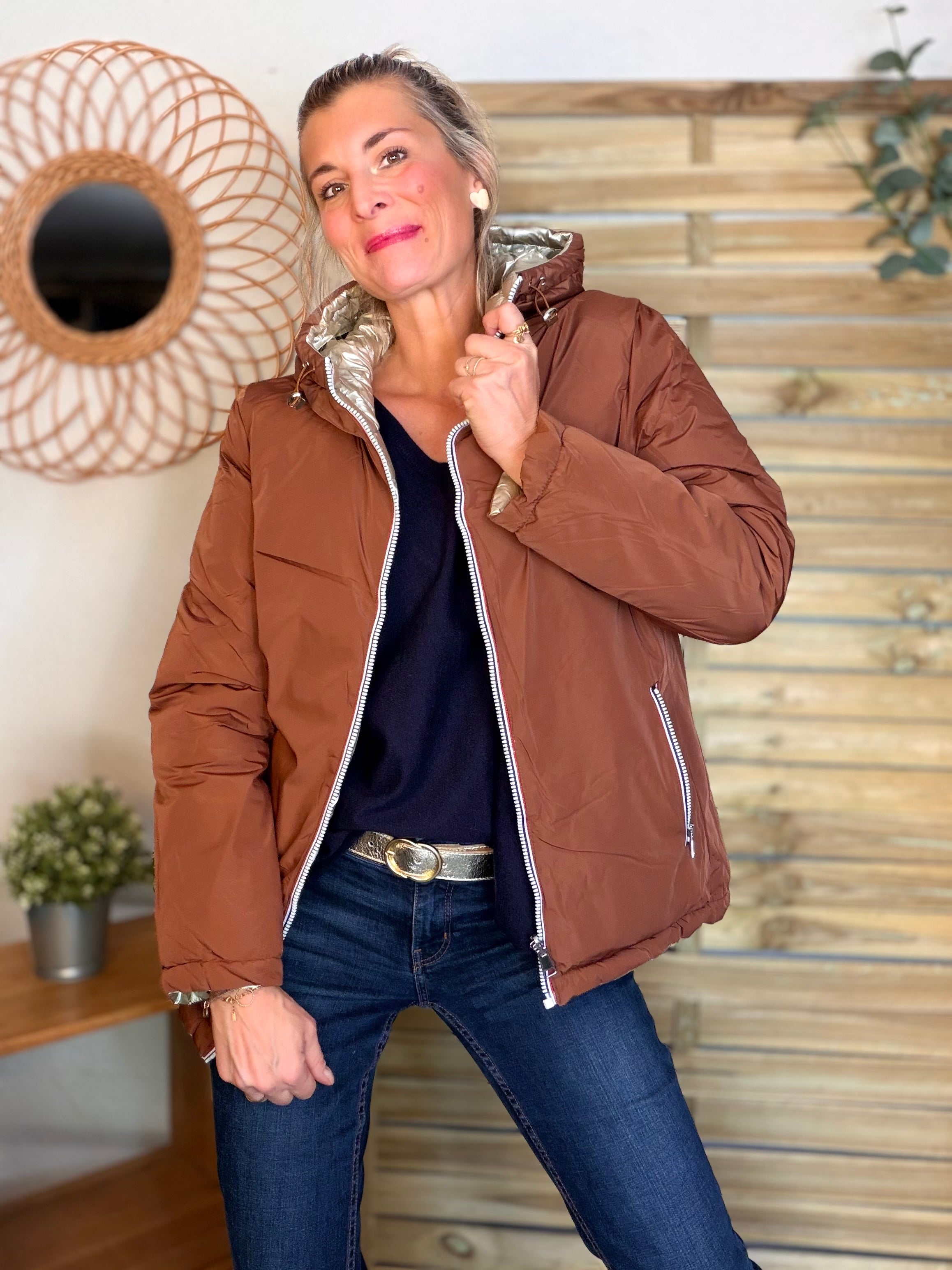 ⚡️PÉPITES FRIDAY - Doudoune imperméable réversible longue ANGÈLE COURT - Rouille choco - MELYA MELODY