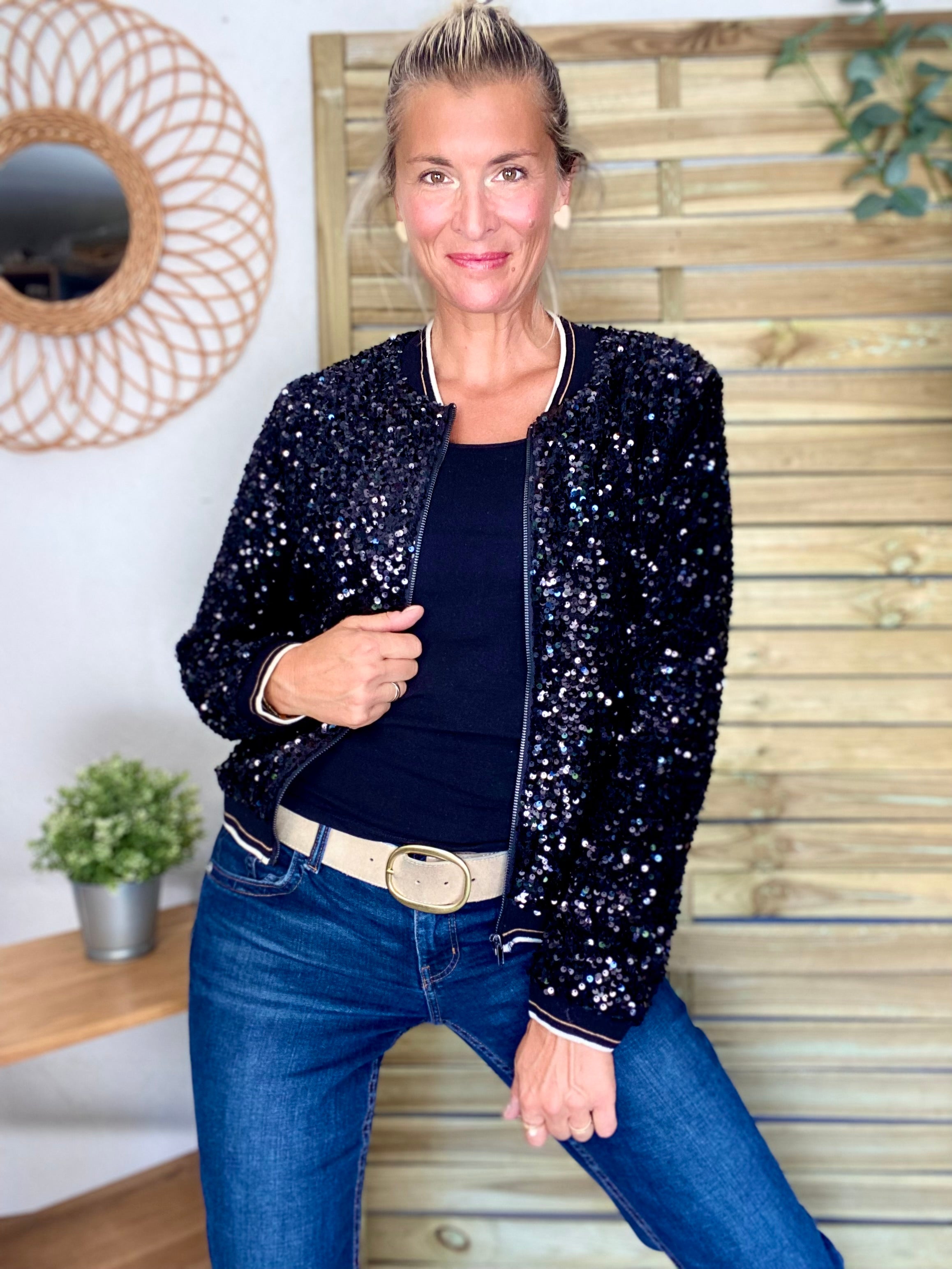 Veste bombers avec sequins Noirs KIM