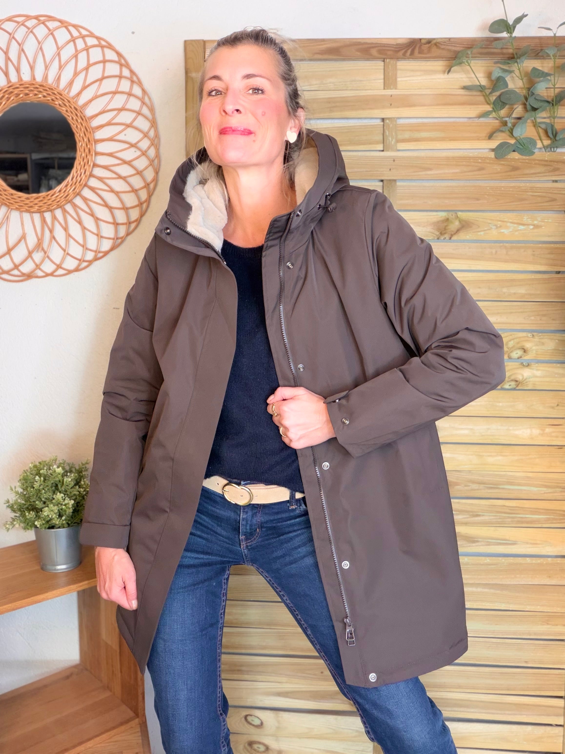 Parka fourrée imperméable AMBRE - Chocolat / Beige - LAURA JO